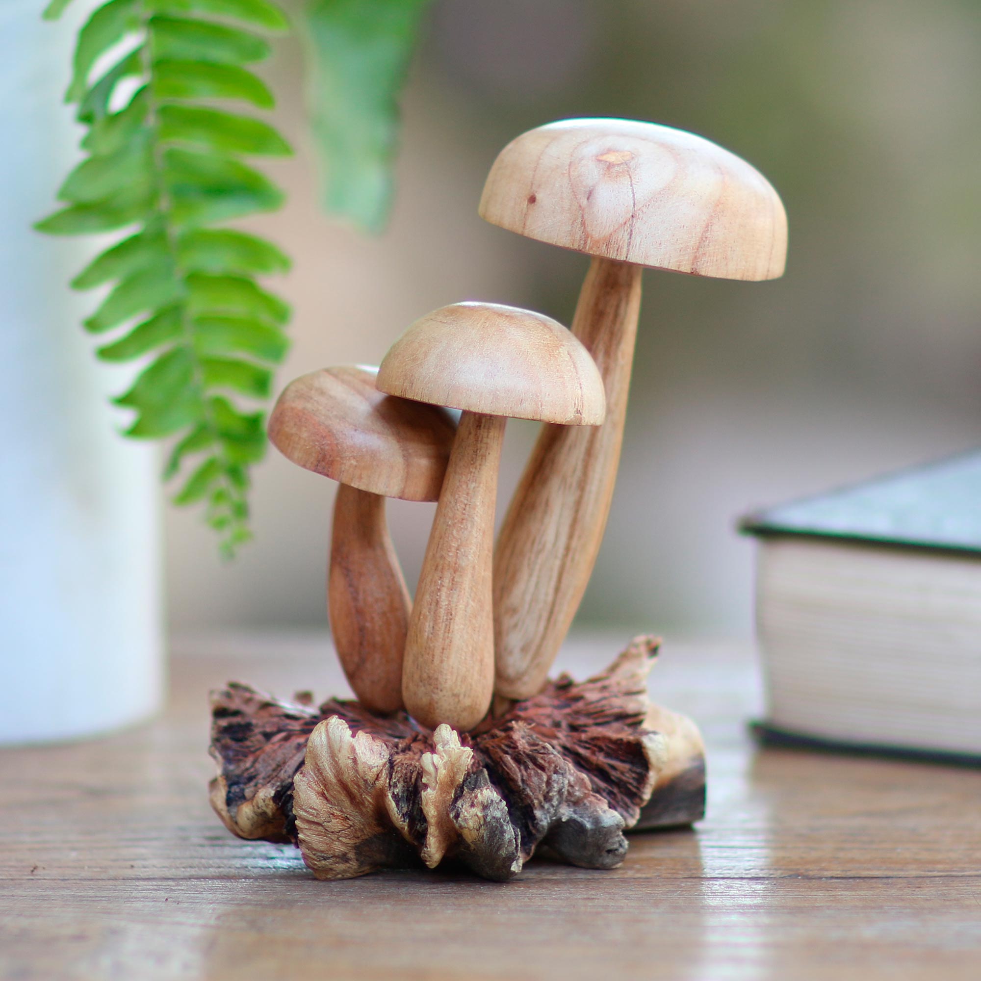 Premium Hand-Carved Wooden Mushroom Sculpture – Unique Forest Art from Bali