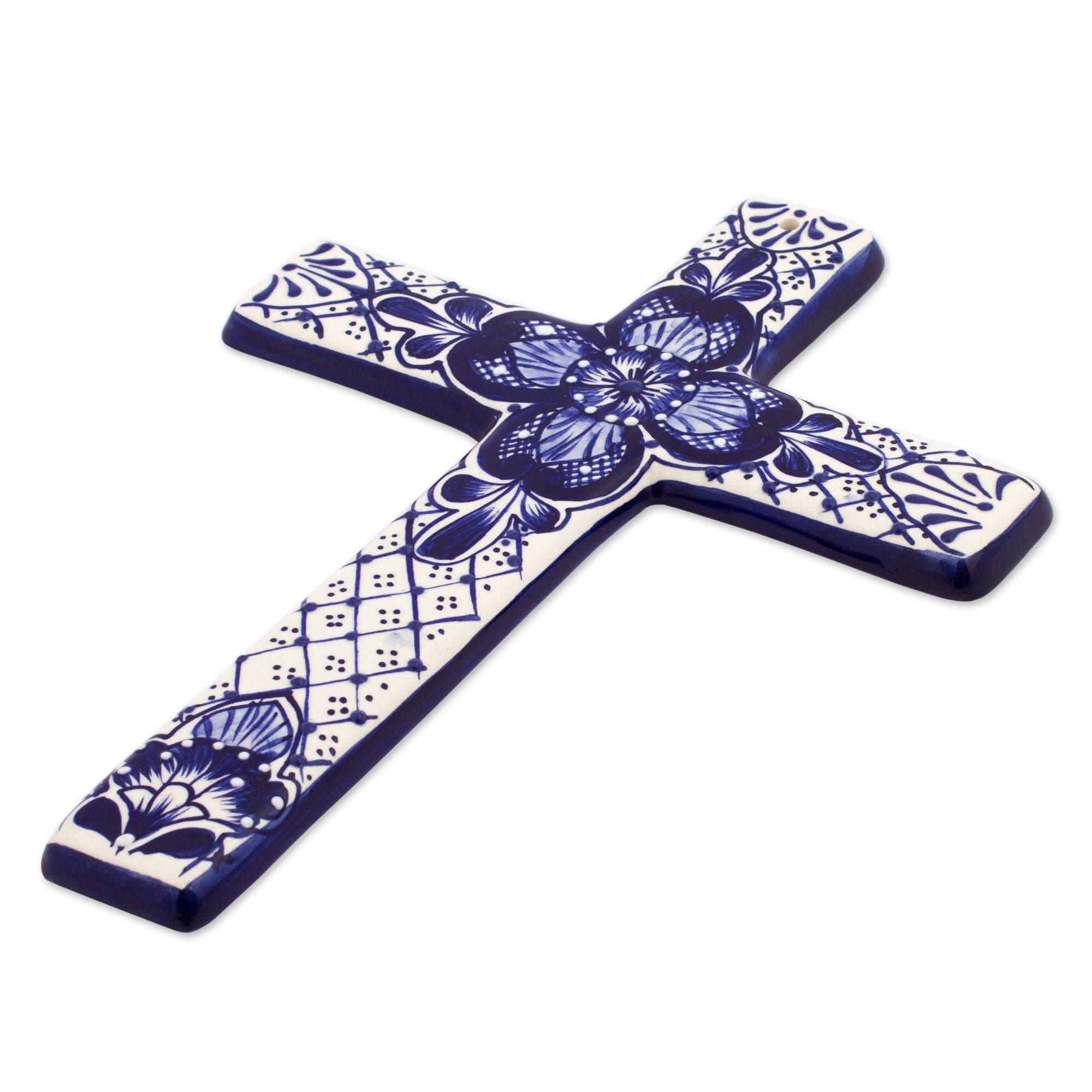 Premium Talavera Ceramic Wall Cross - Handcrafted Mexican Artisan Design