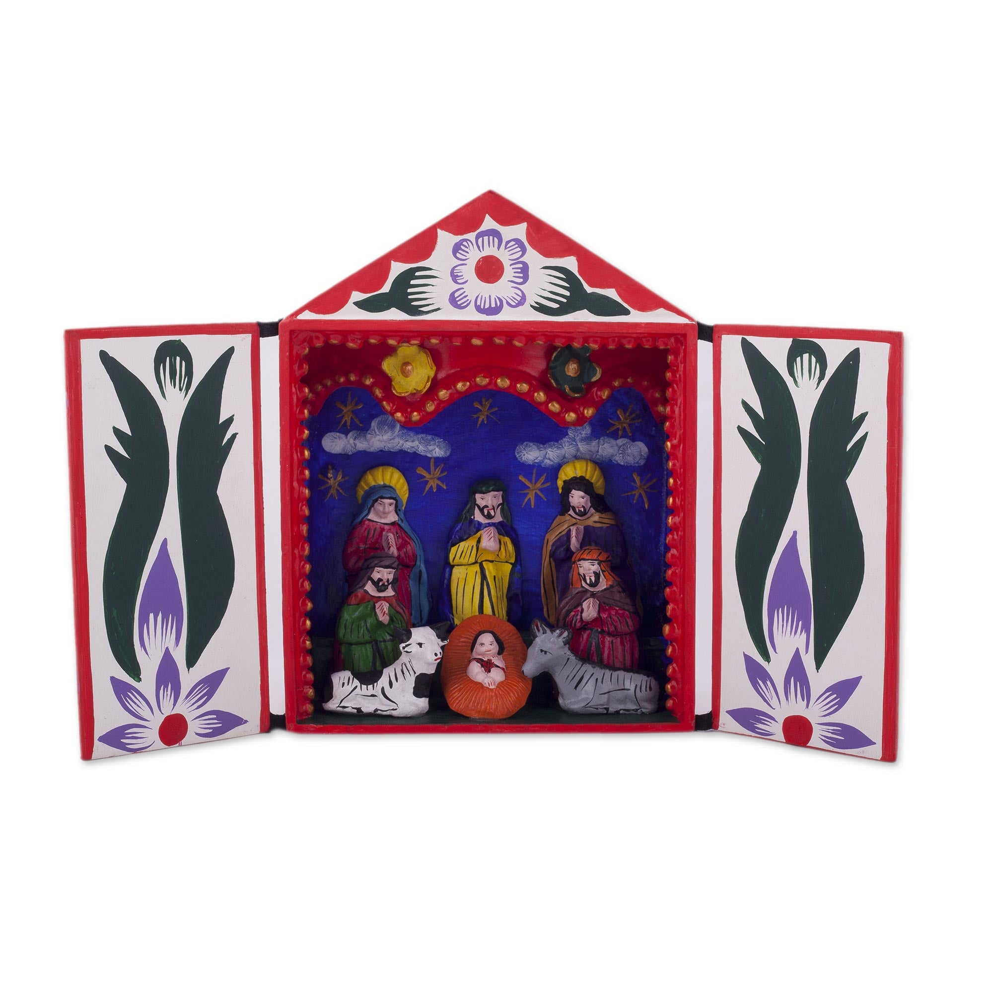 Premium Handcrafted Ayacucho Ceramic Retablo Diorama - Holy Family with the Magi