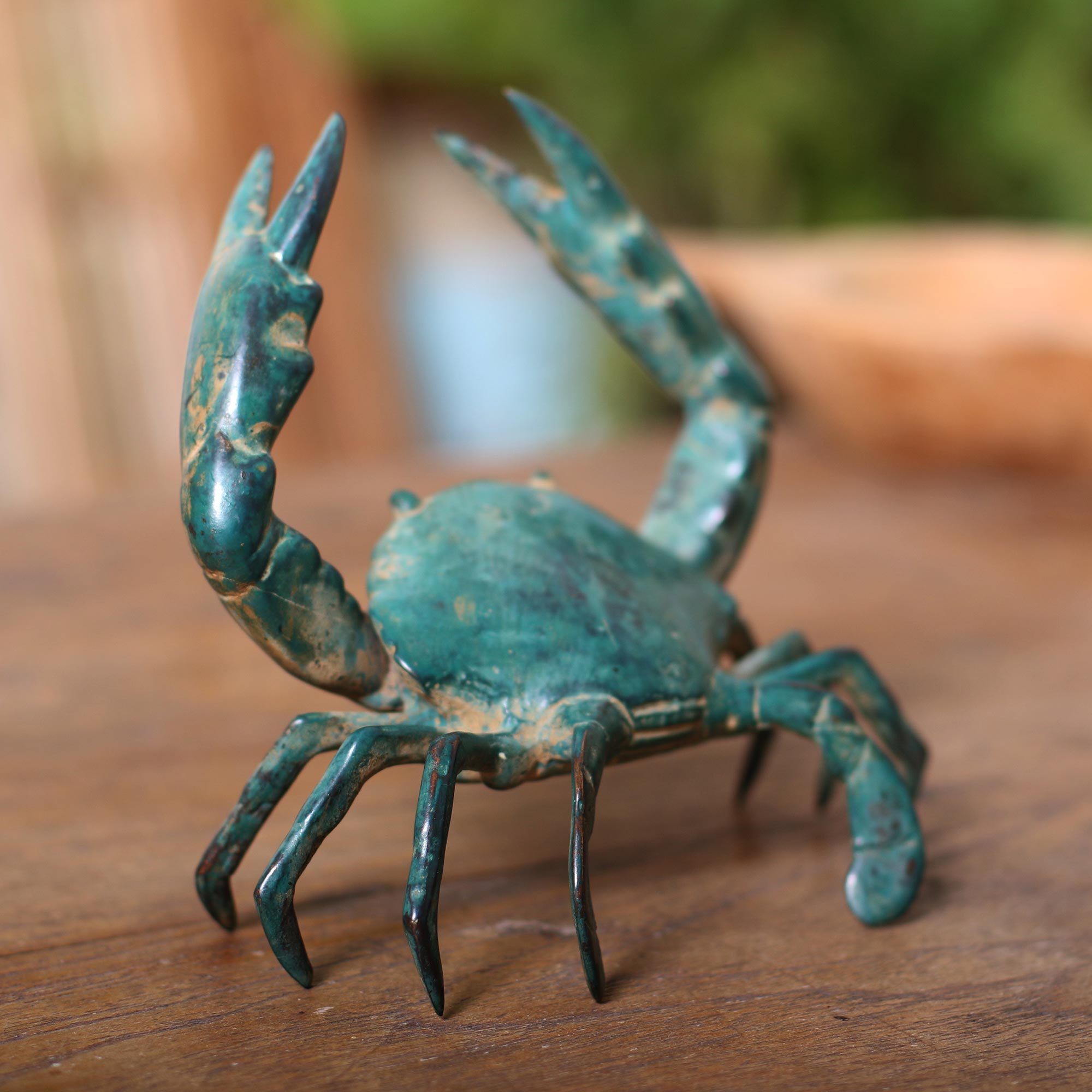 Premium Antiqued Bronze Crab Sculpture - Handcrafted in Bali