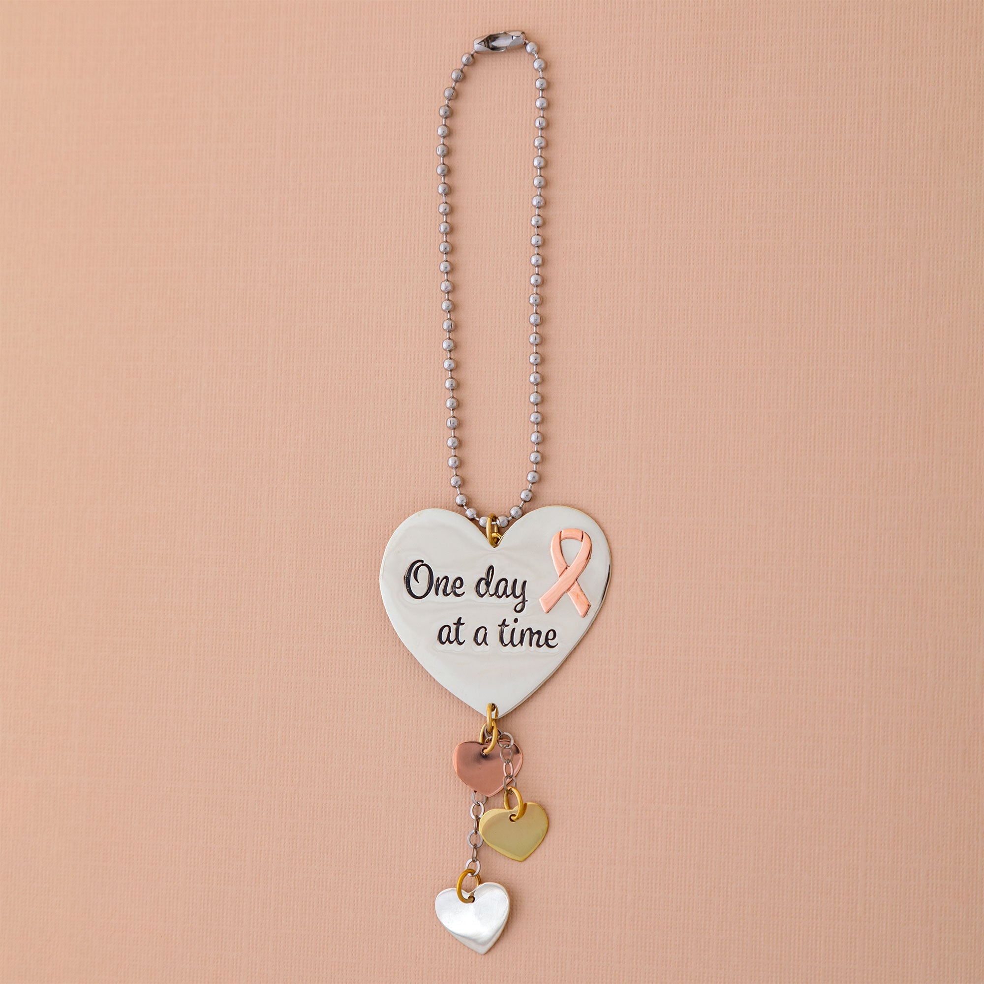 Premium Pink Ribbon Car Charm - 'One Day at a Time'