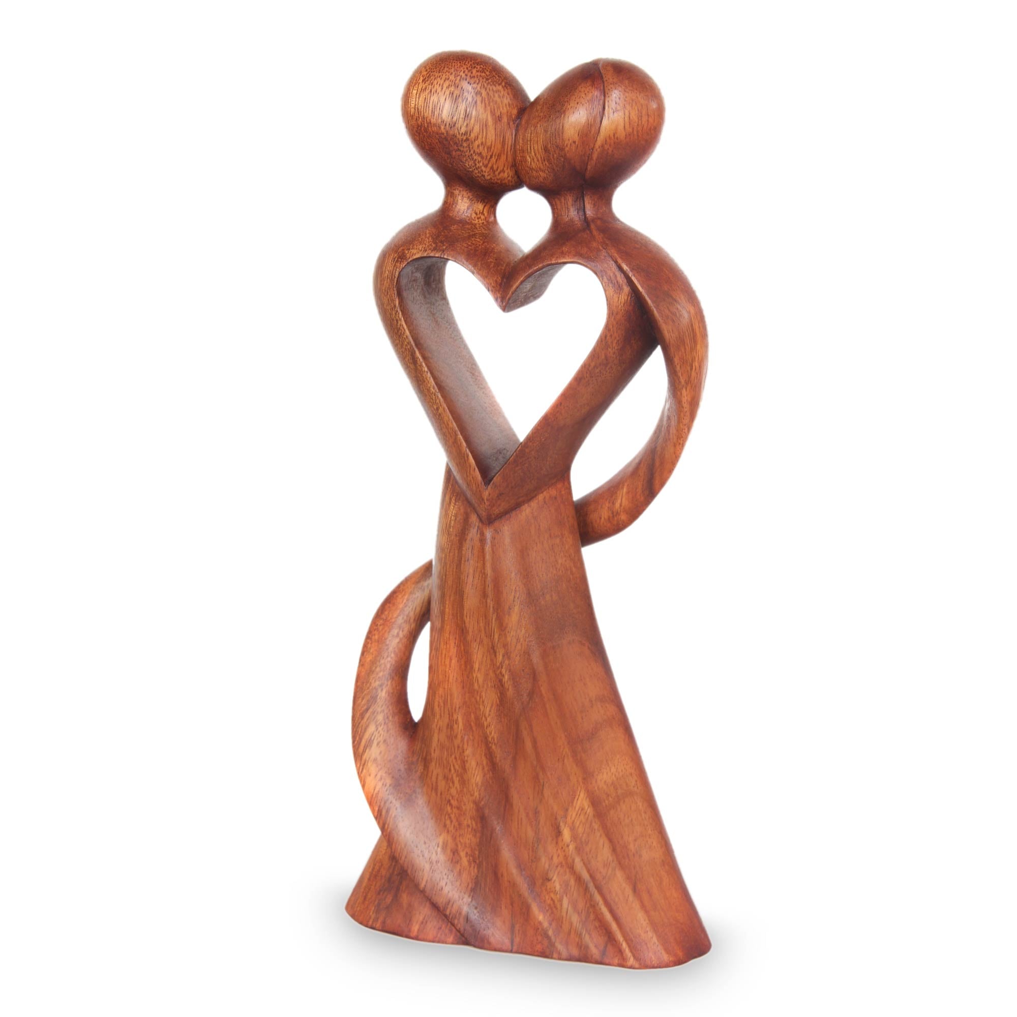 Premium Romantic Suar Wood Sculpture - 'My Heart And Yours'