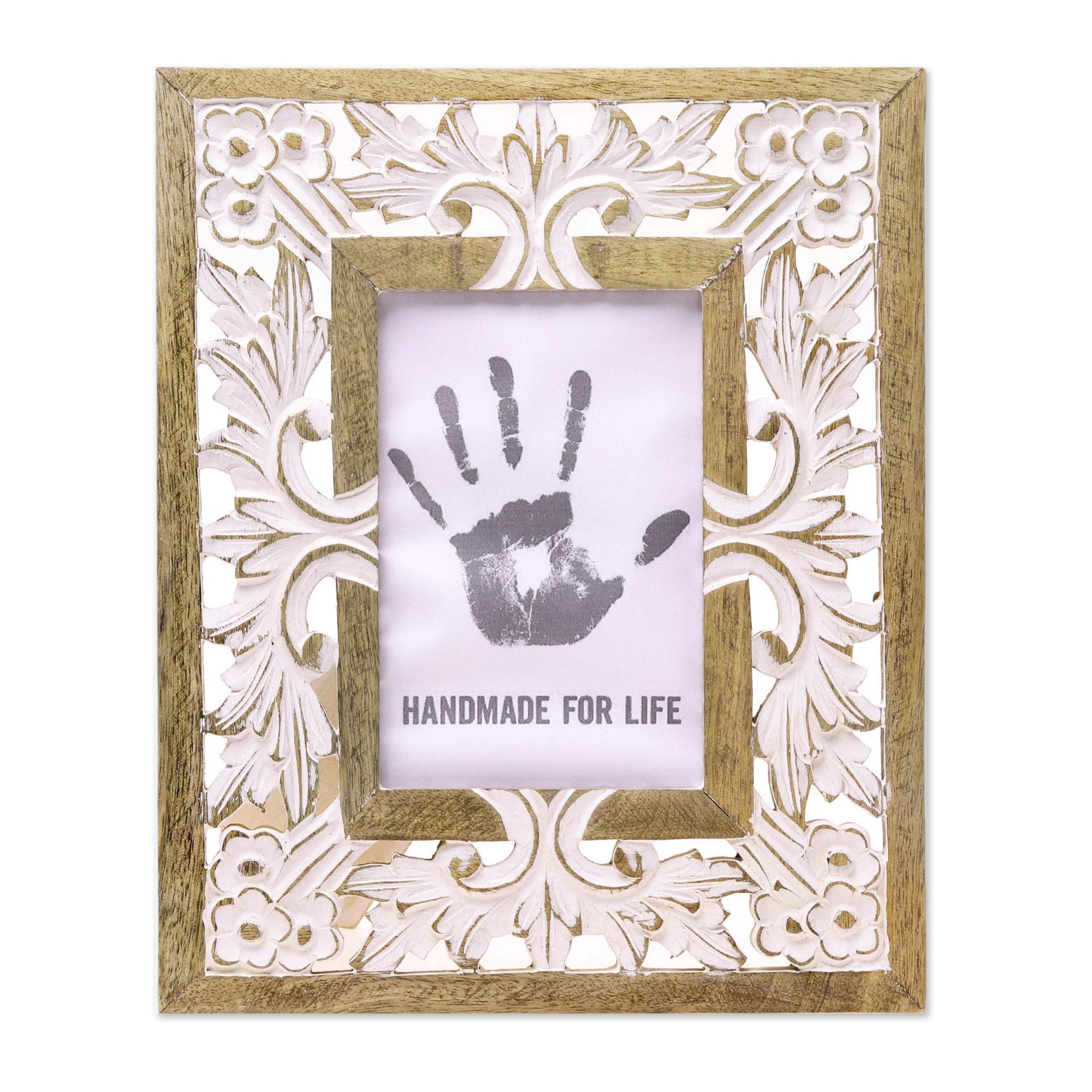 Premium White Garden Mango Wood Photo Frame - Handcrafted in India (4x6)