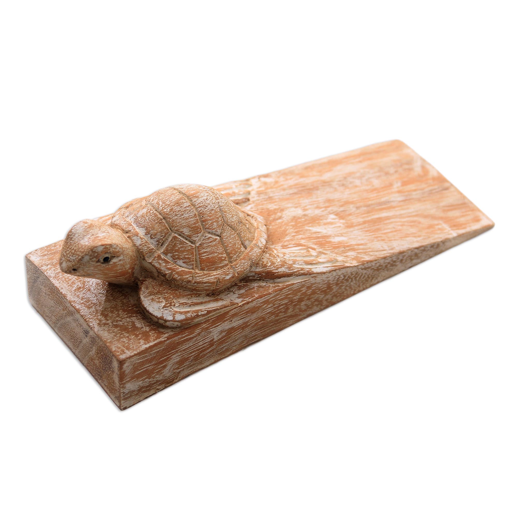 Premium Hand-Carved Distressed Baby Turtle Suar Wood Door Stopper from Bali – Ultimate Home Decor