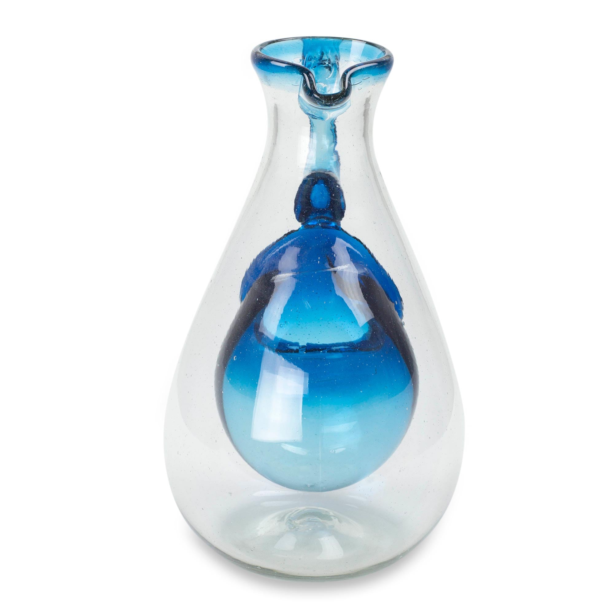Premium Handcrafted Caribbean Glass Pitcher with Built-In Ice Chamber