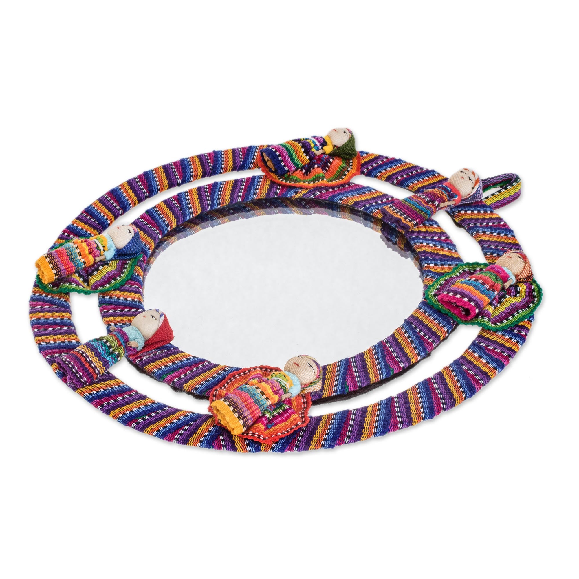 Premium Quitapenas Harmony Wall Mirror with Handmade Worry Dolls - Guatemalan Artisan Craft
