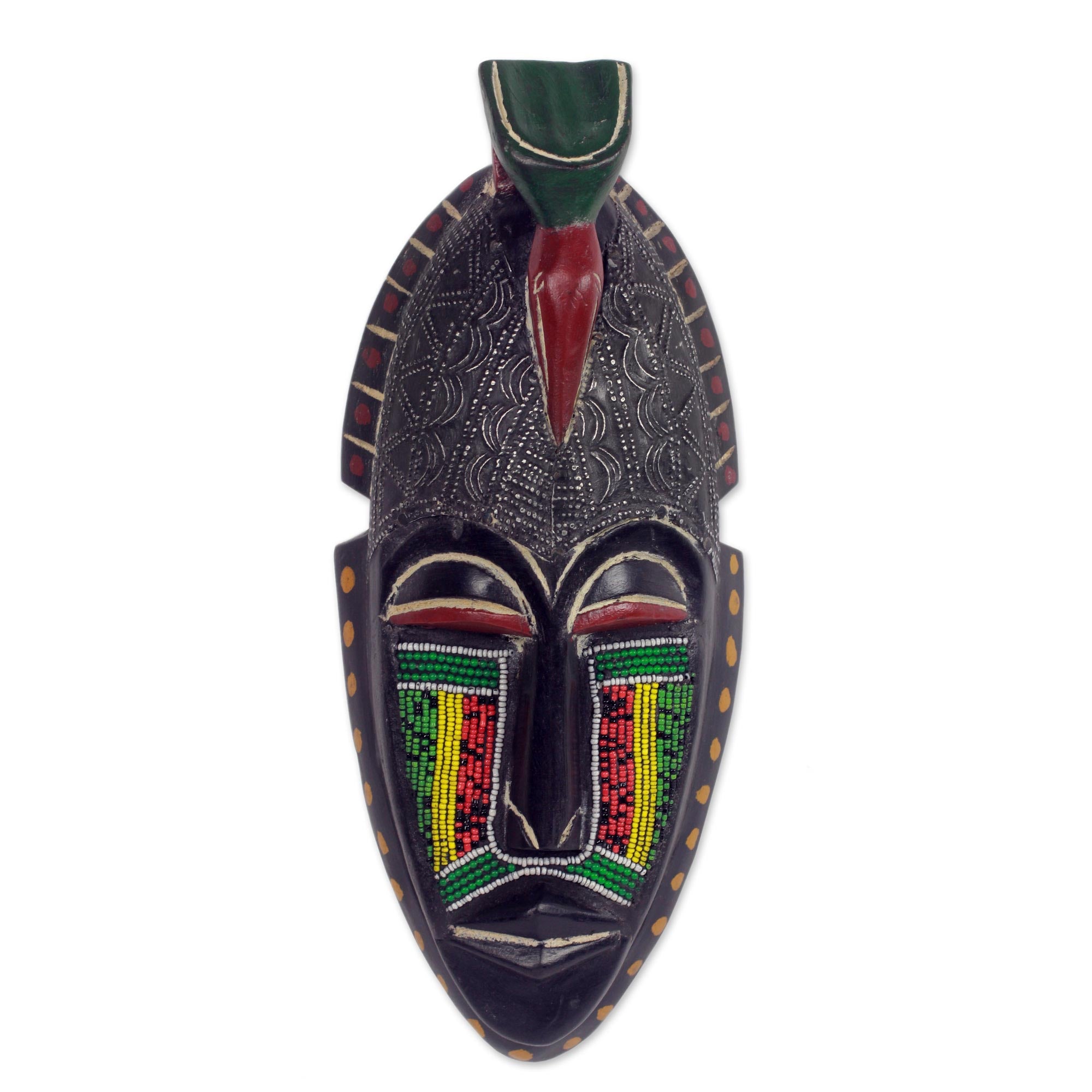 Premium Adom Parrot African Wood Mask - Handcrafted Wall Art from Ghana