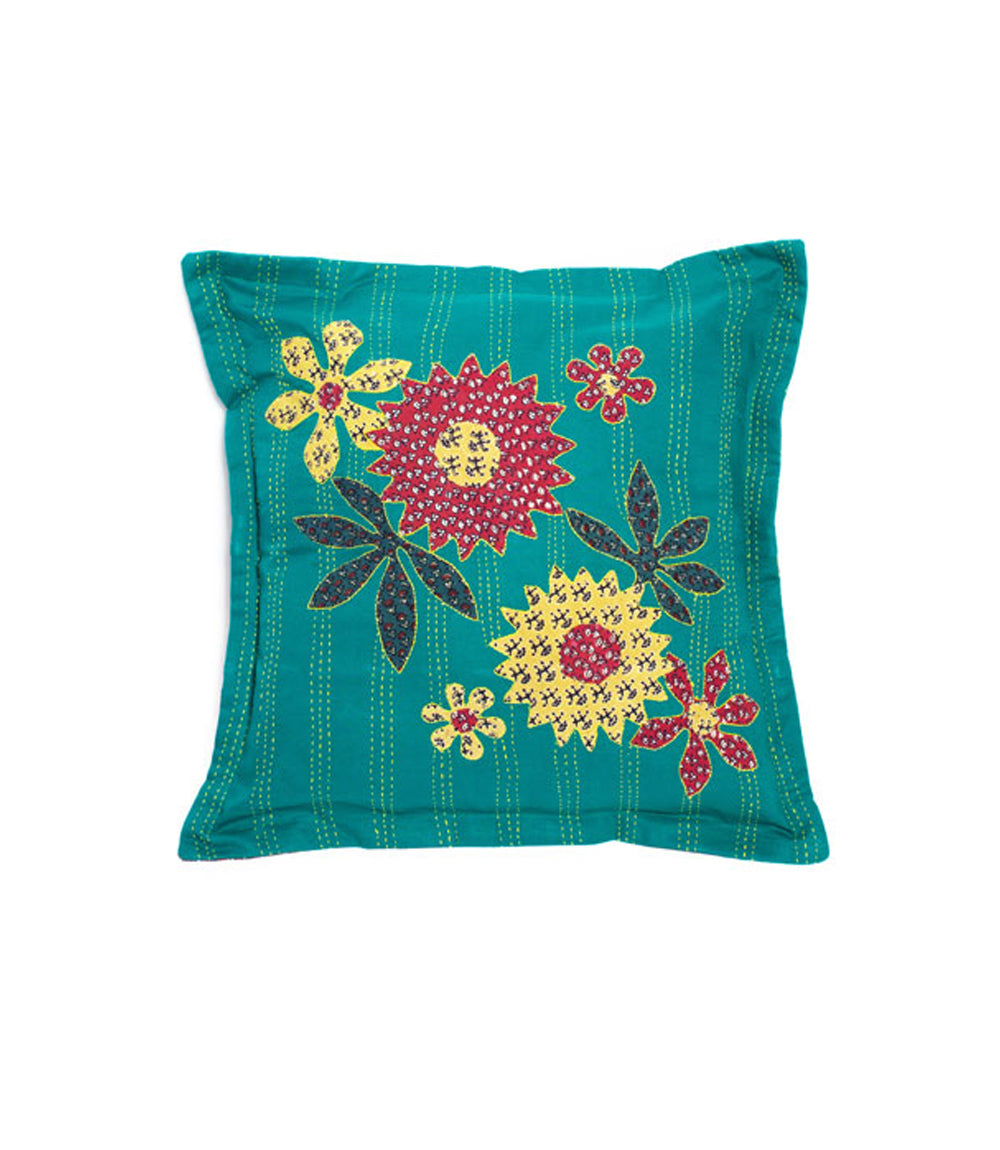 Premium Handmade Kantha Pillow with Ruffled Back