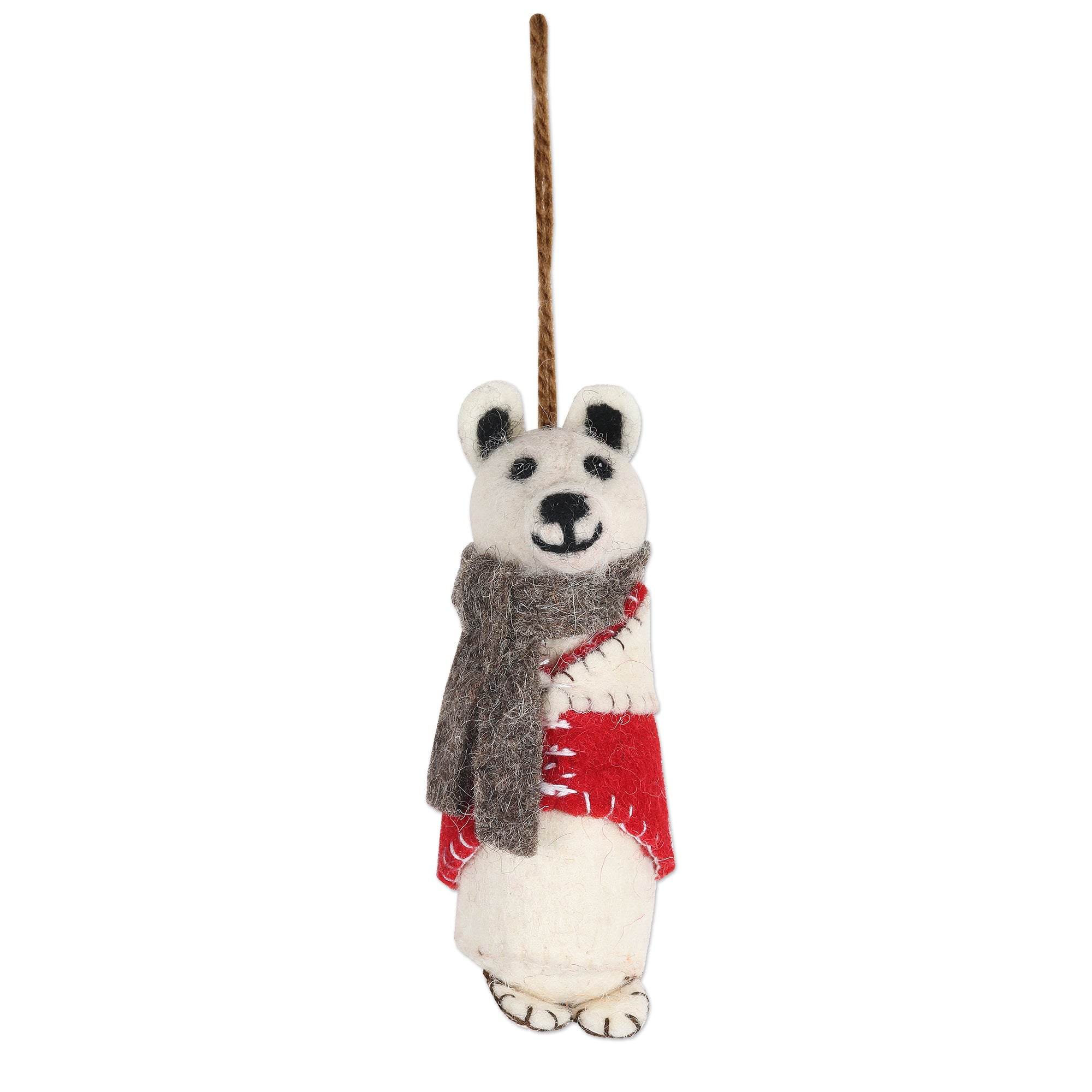 Premium Handcrafted Bear Pairs Wool & Glass Beaded Holiday Ornaments - Set of 6
