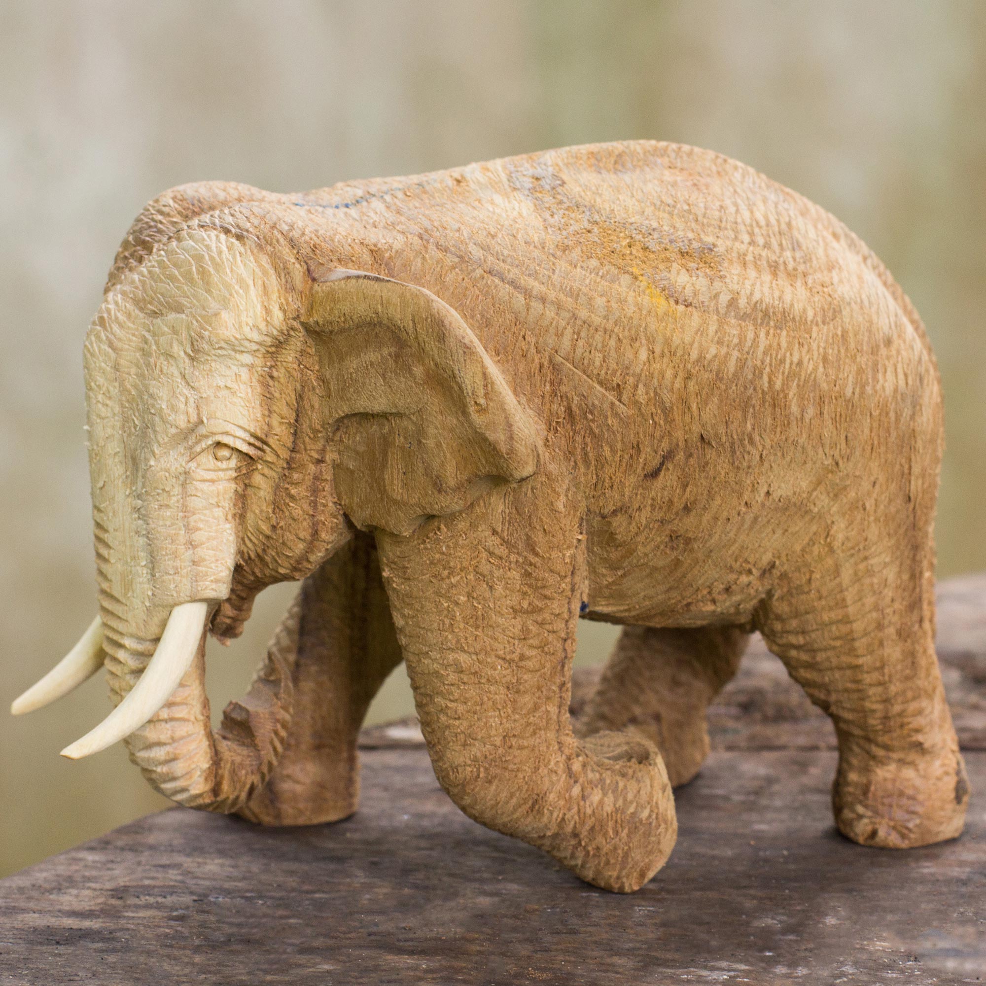 Premium Handcrafted Rain Tree & Ivory Wood Elephant Statue – Blissful Elephant