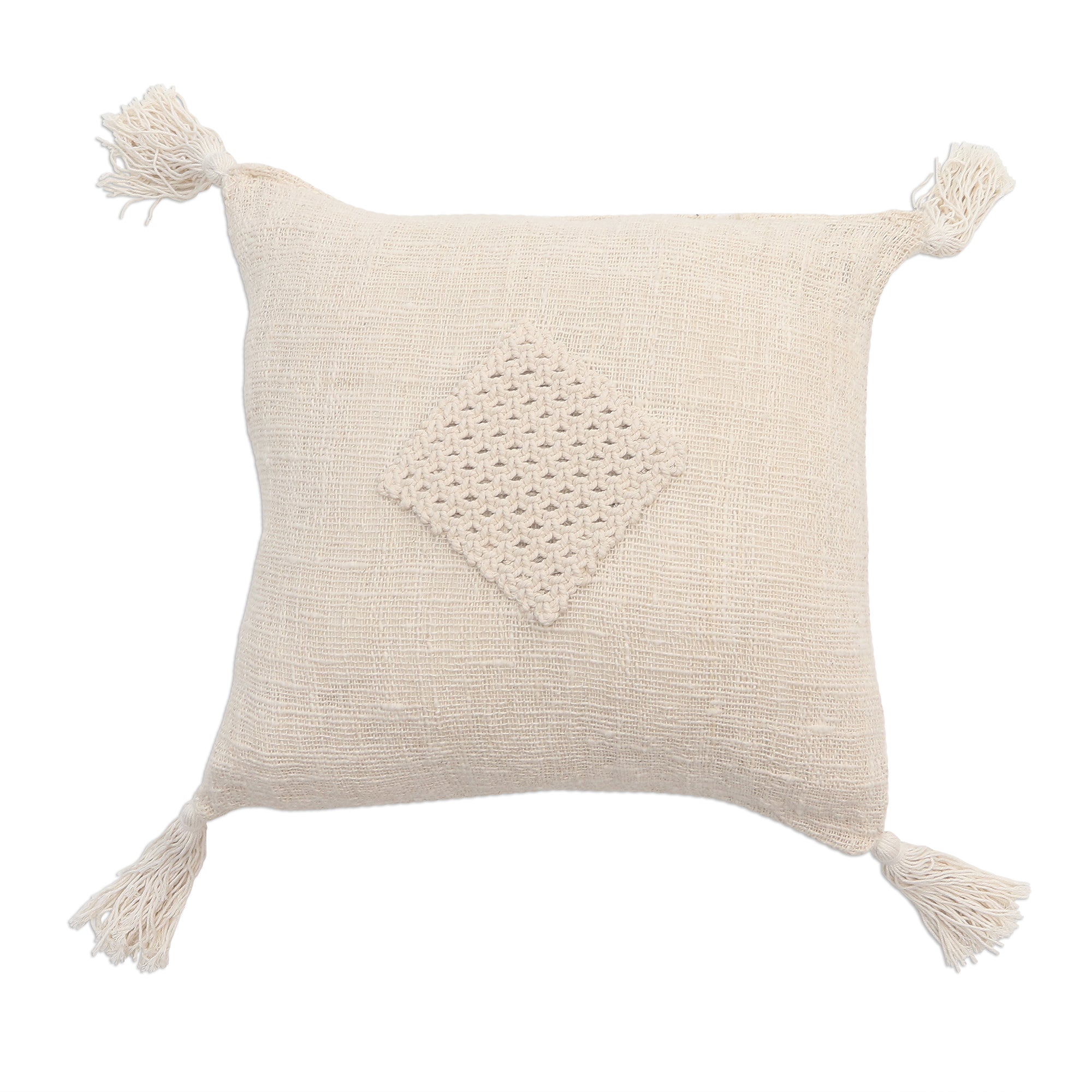 Premium Macrame Cotton Cushion Cover with Zipper - Handcrafted Elegance