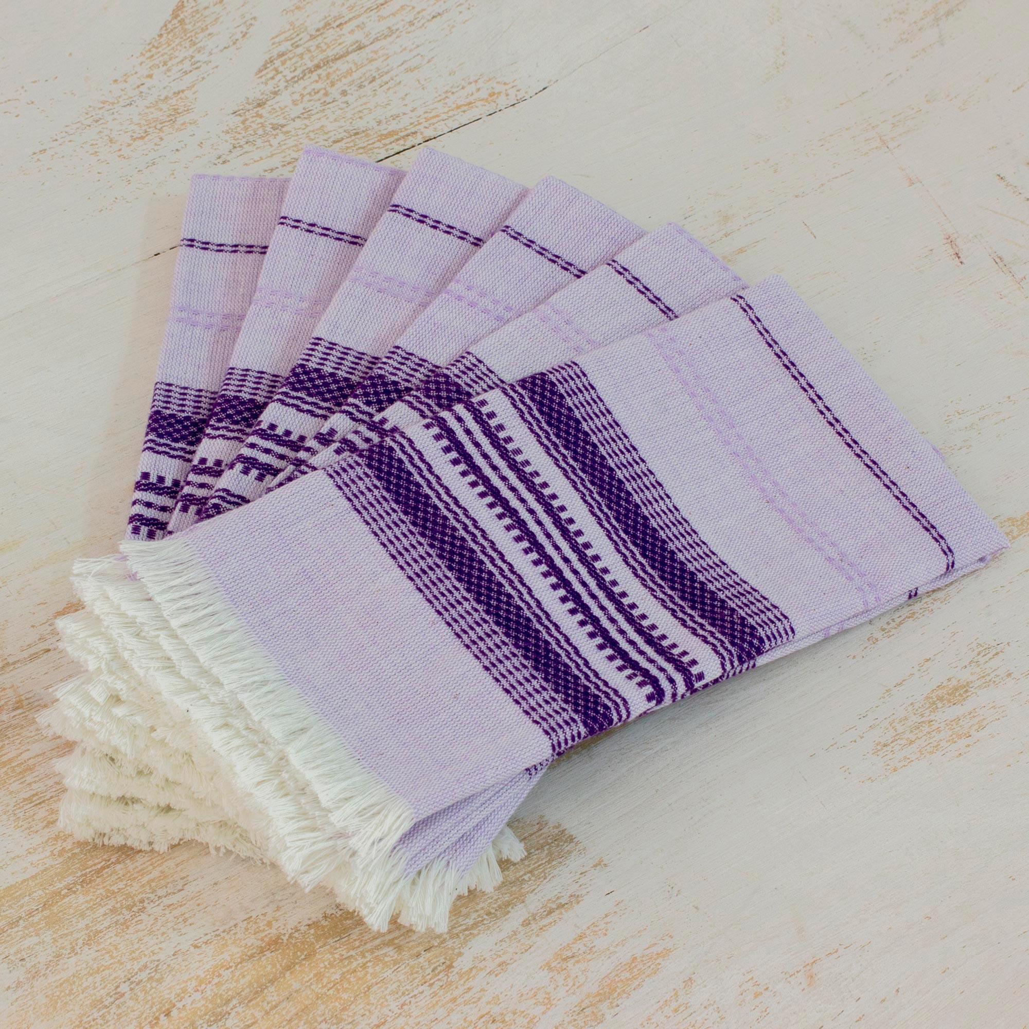 Premium Handwoven Purple Striped Cotton Napkins (Set of 6) - Elevate Your Dining Experience