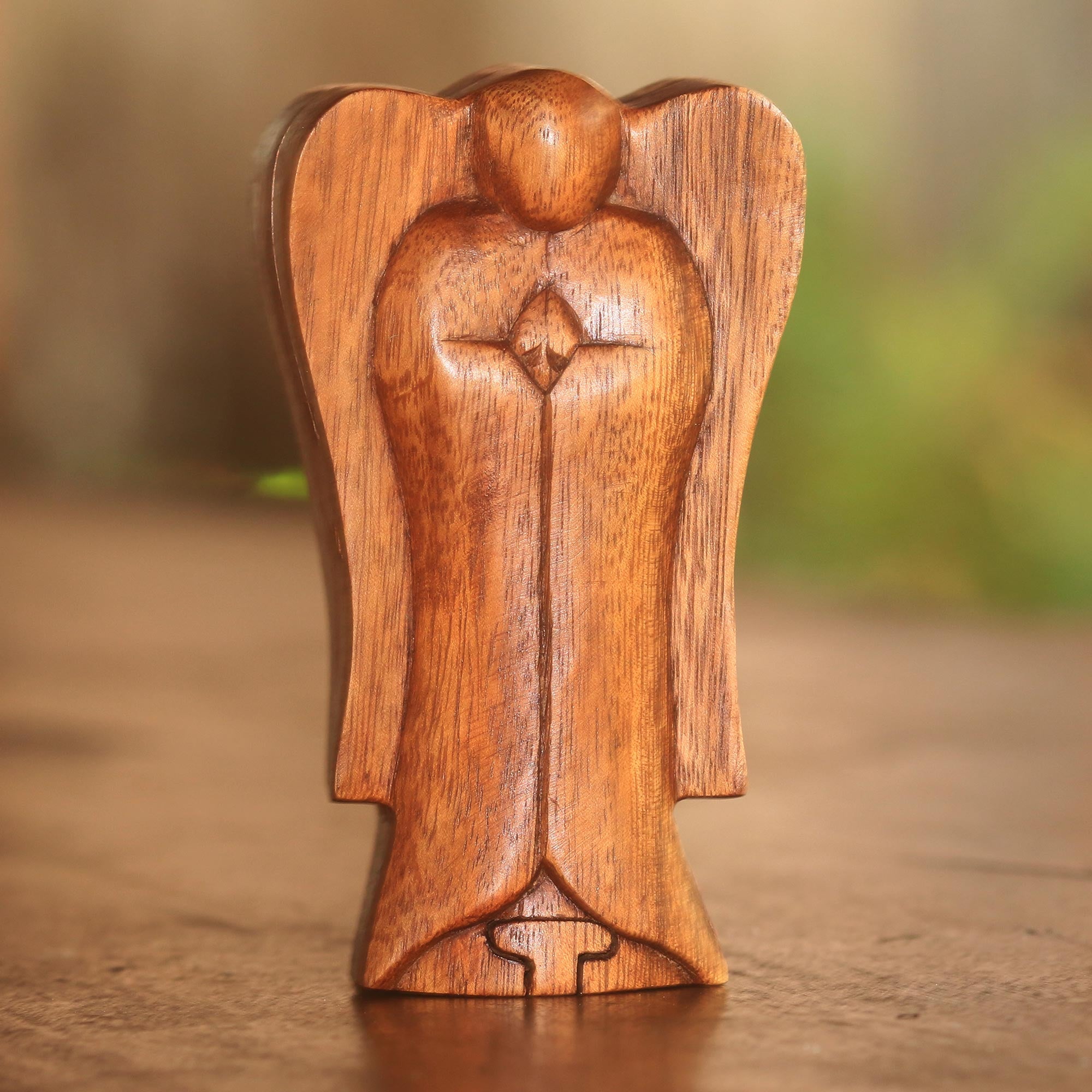 Premium Angelic Protection Wooden Puzzle Box - Handcrafted Suar Wood