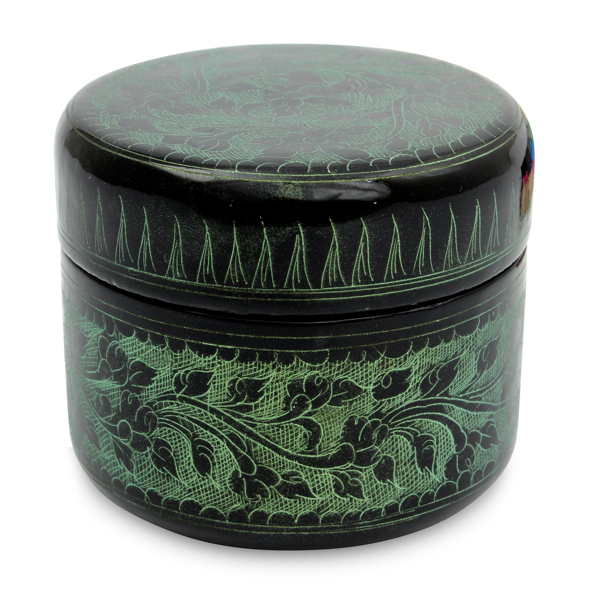 Premium Exotic Green Flora Handcrafted Lacquered Wood Decorative Box