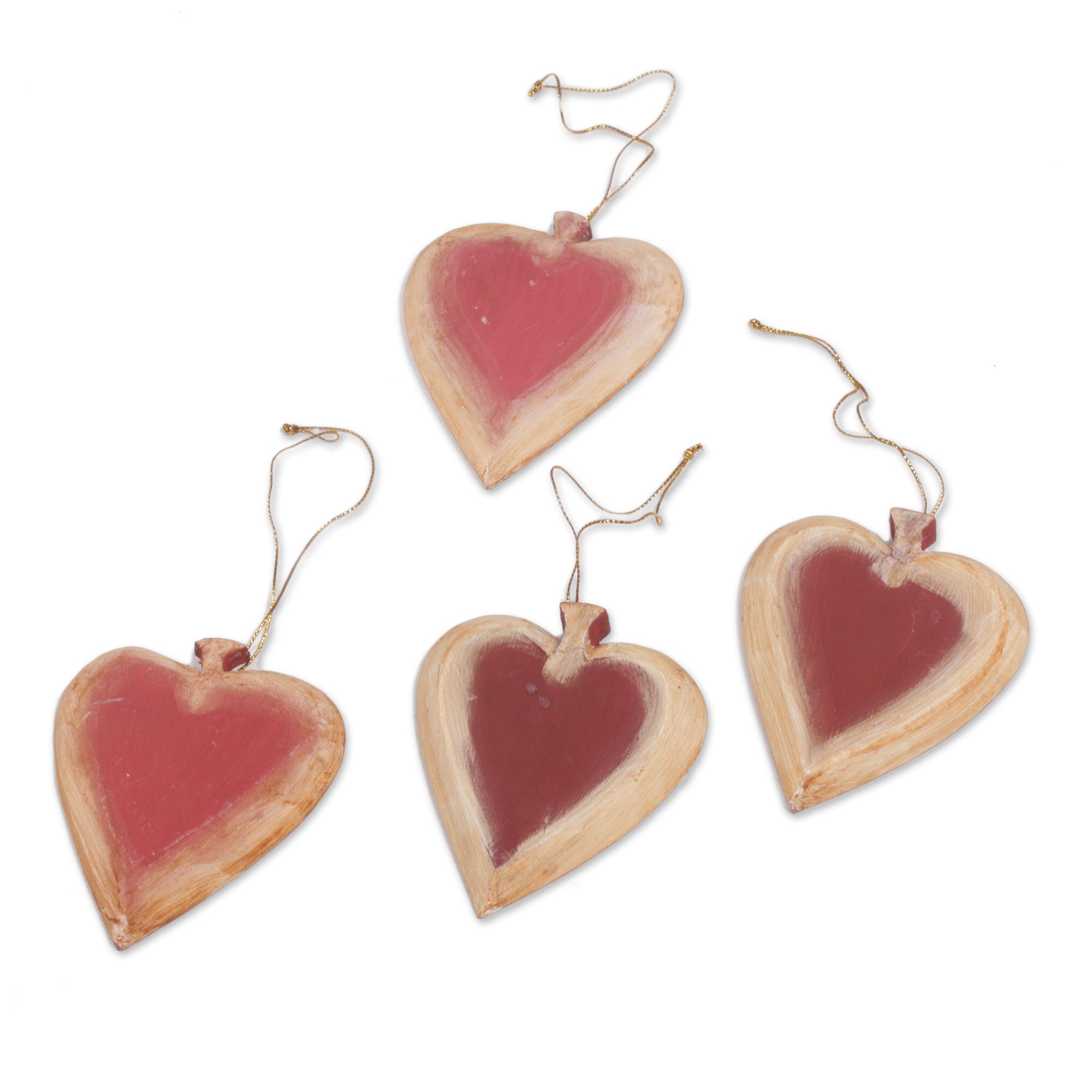 Premium Handcrafted Ruby Hearts Ornament Set from Bali – Set of 4