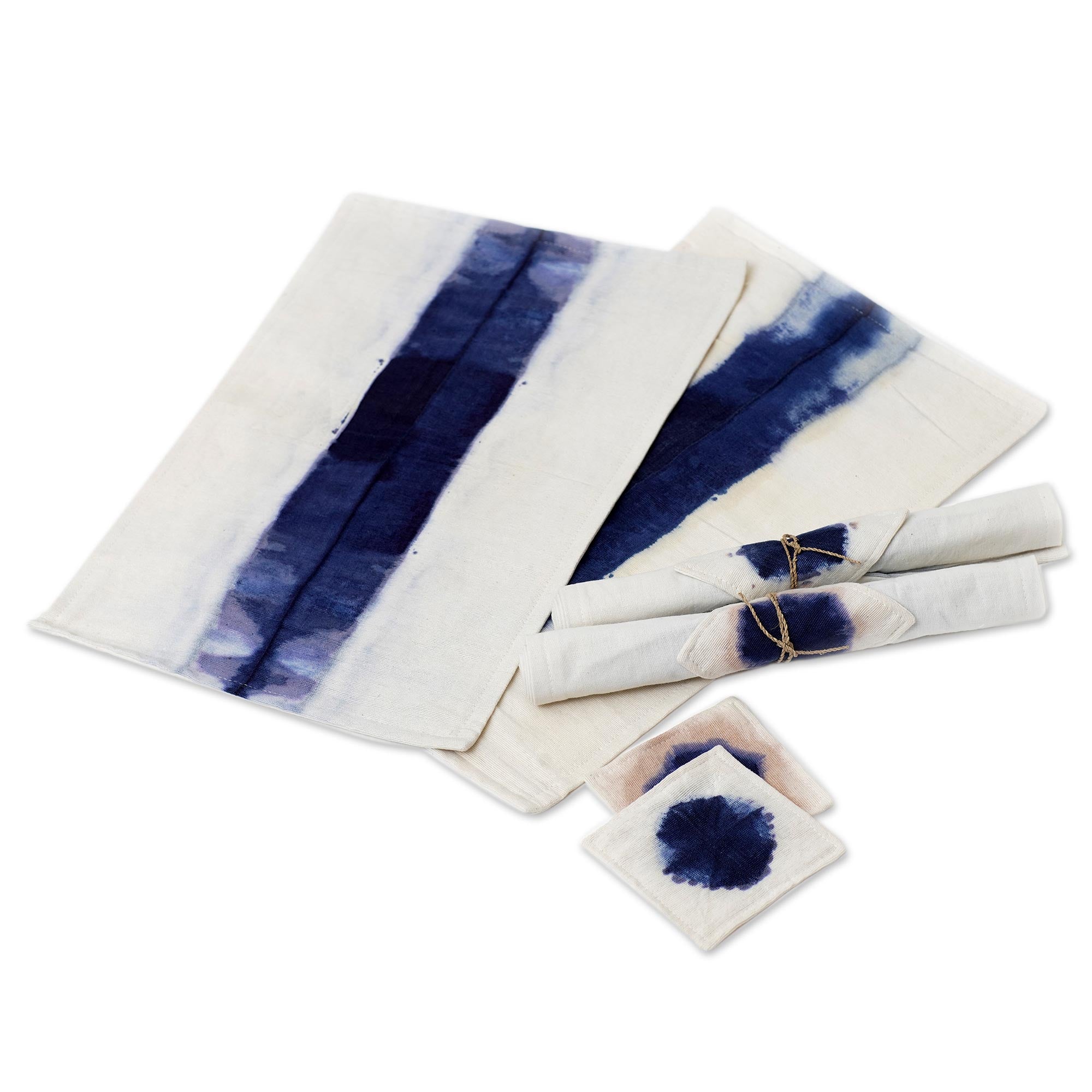 Premium Indigo River Handcrafted Placemat & Coaster Set for 4