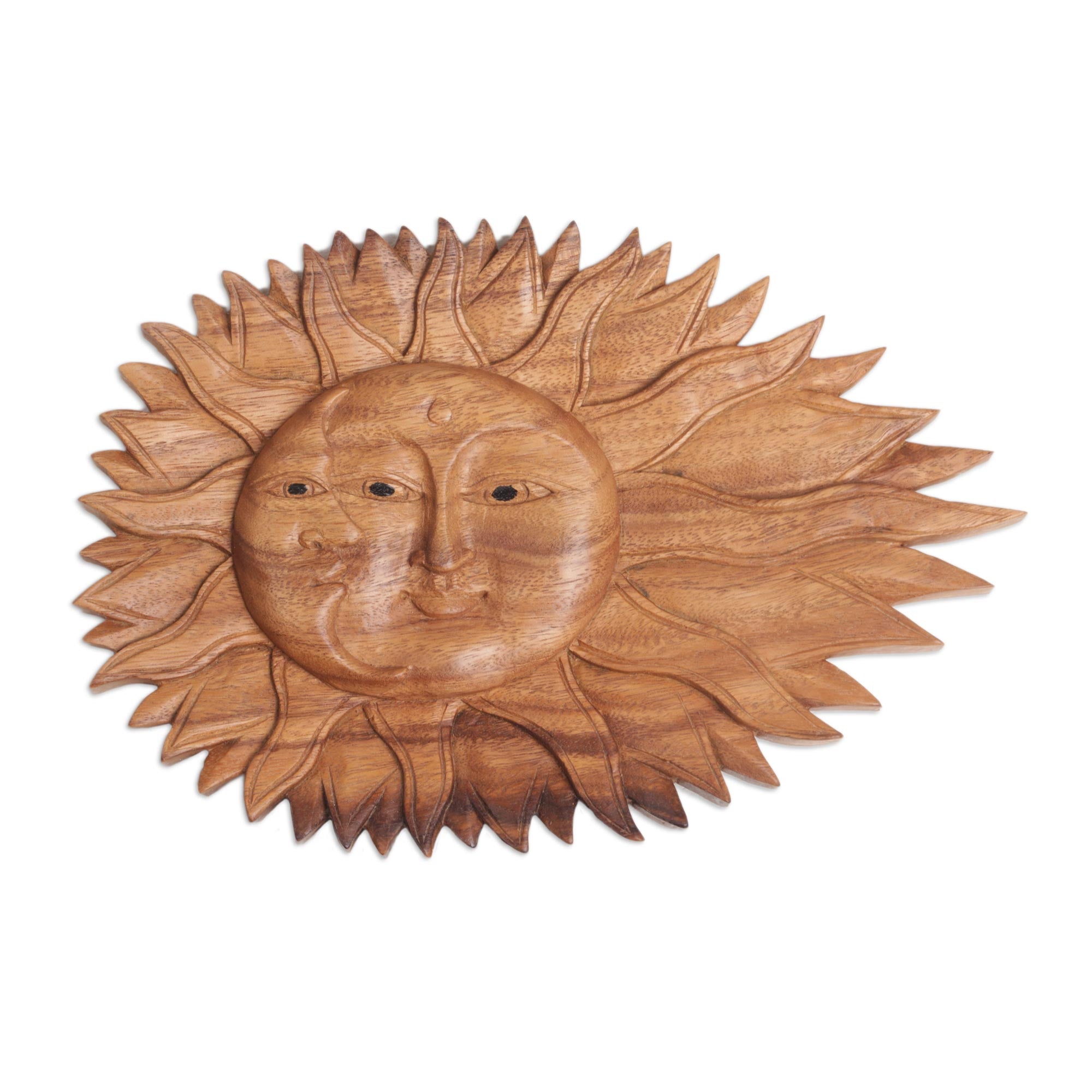 Premium Lunar Solar Artisan Wall Relief - Hand-Carved Sun & Moon Panel from Bali