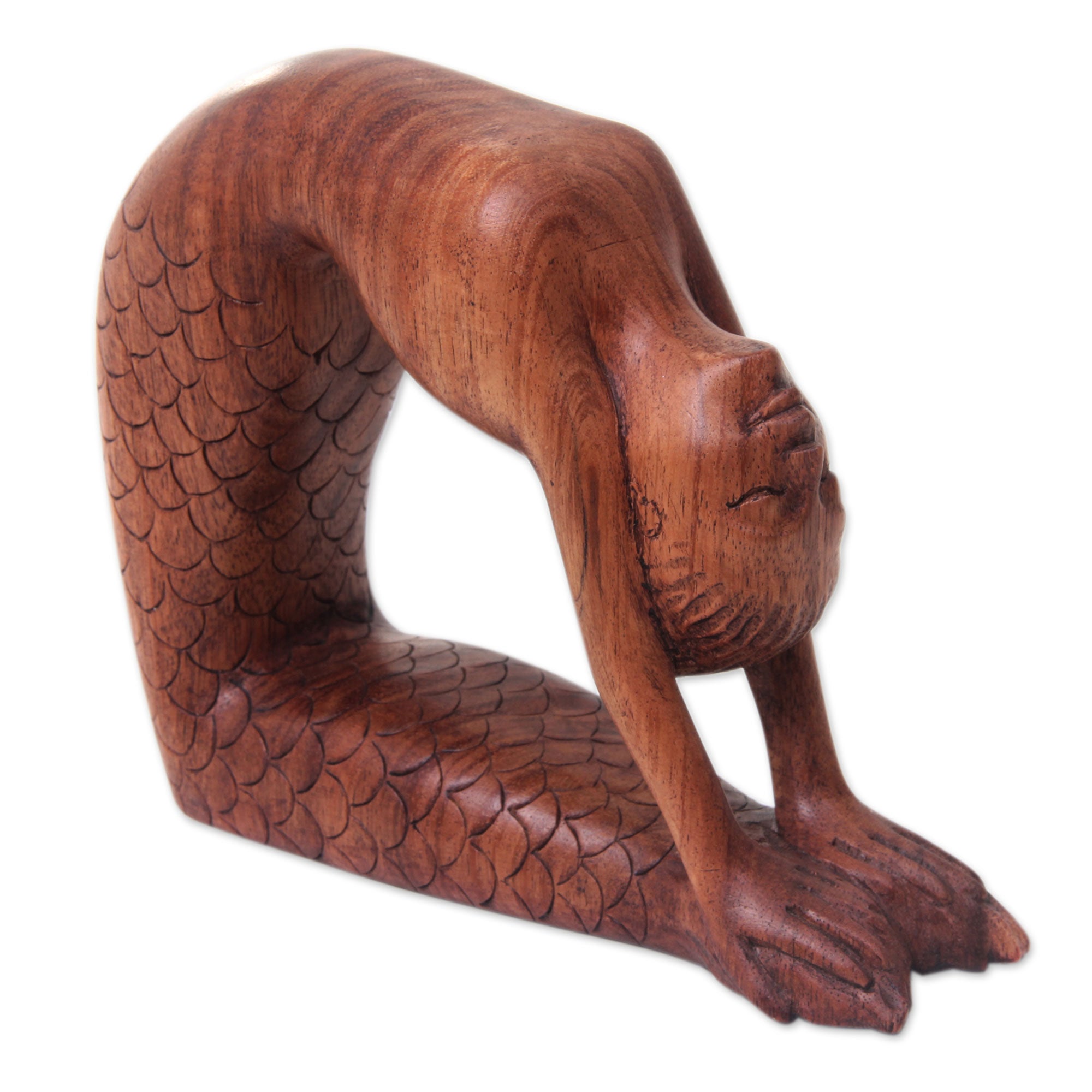 Premium Hand-Carved Balinese Mermaid Sculpture - Ustrasana Yoga Pose
