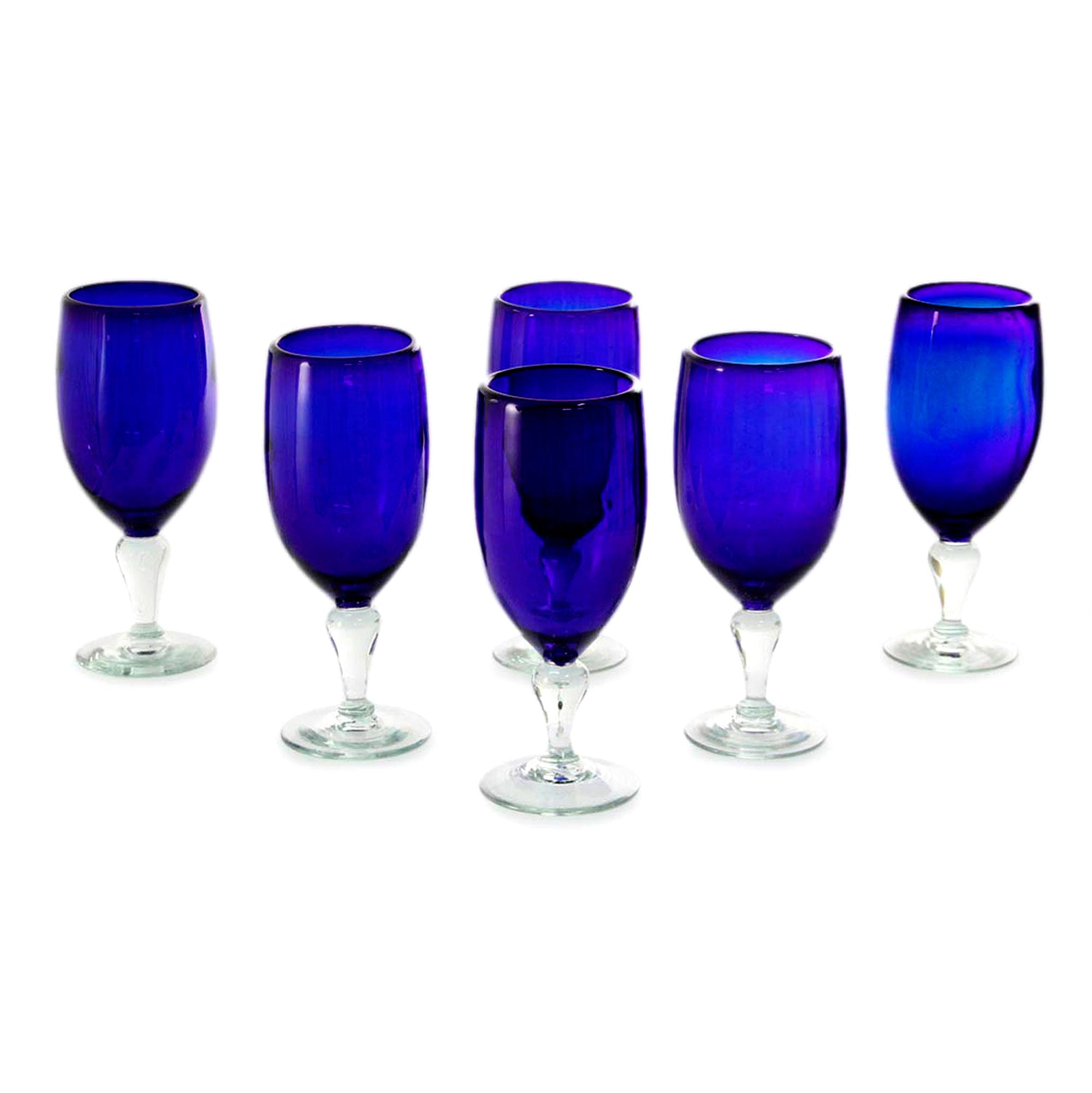 Premium Hand-Blown Cobalt Blue Goblets - Set of 6 | Artisan Crafted in Mexico
