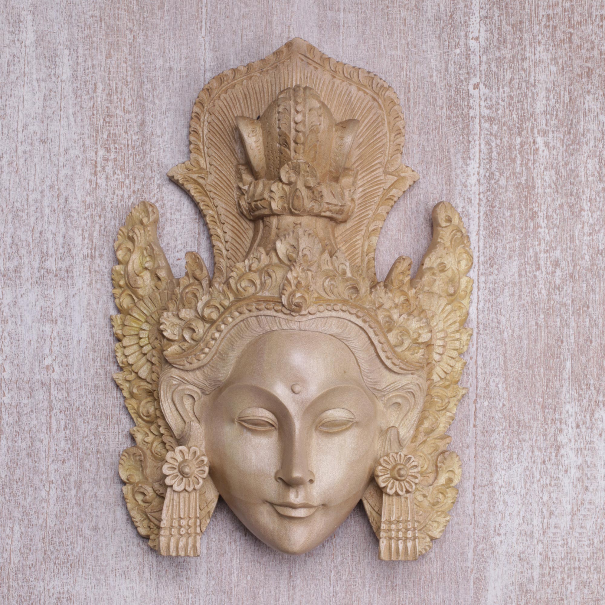 Premium Hand-Carved Princess Sita Wooden Mask – Authentic Balinese Artisan Craft