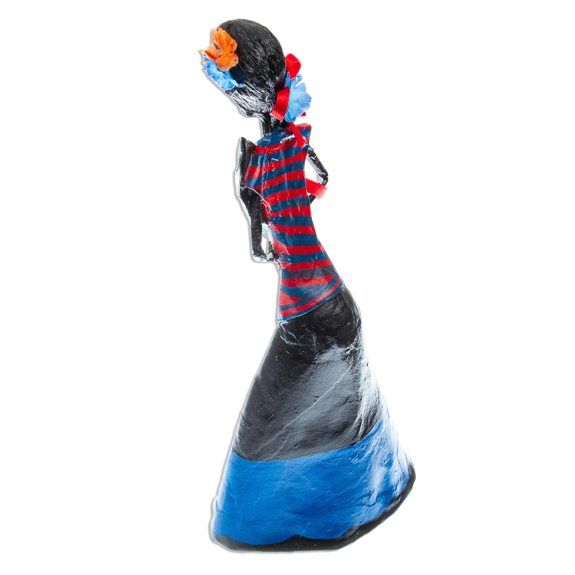 Premium Mexican Catrina Statuette with Lilies - Handcrafted Papier Mache Art