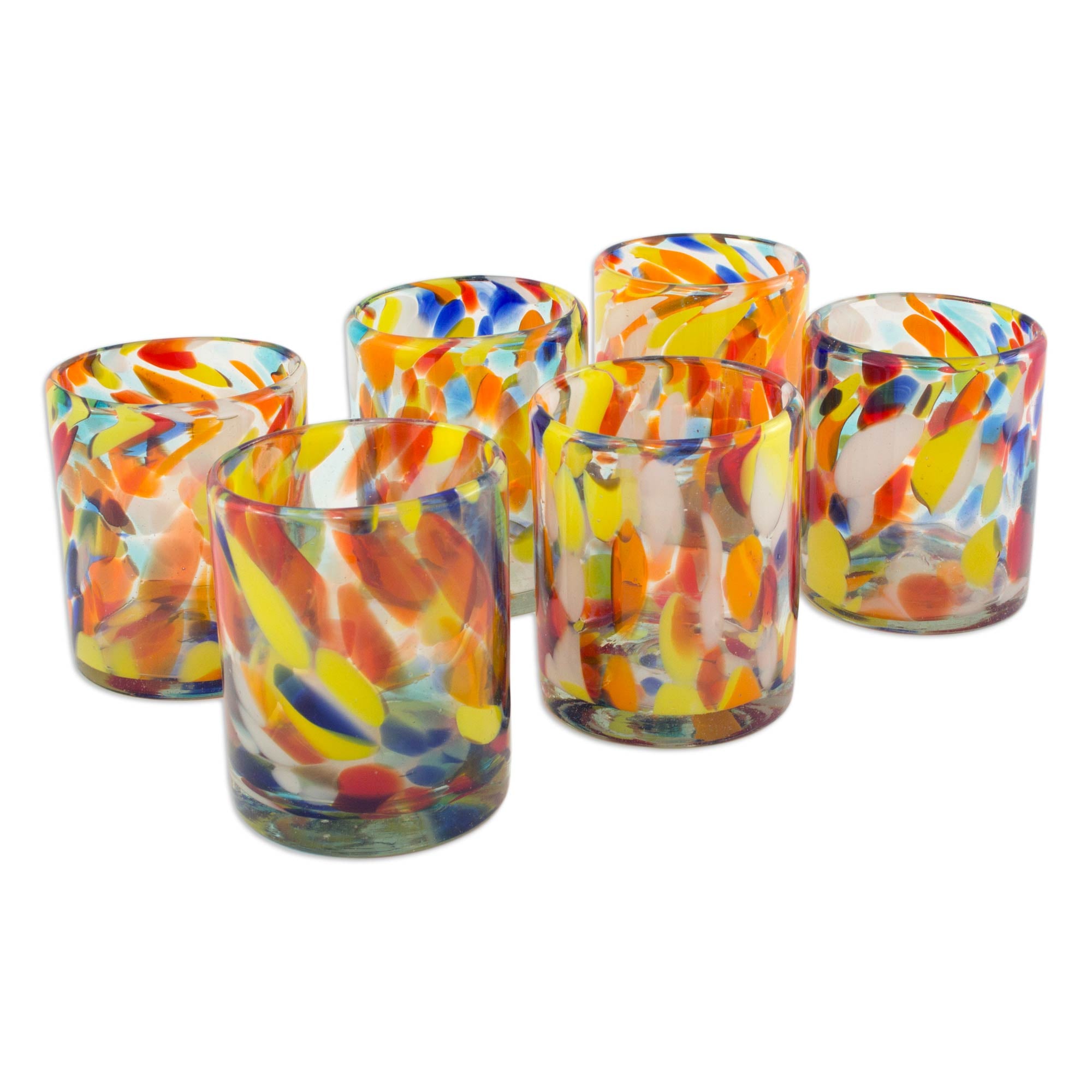Premium Liquid Confetti Handblown Recycled Glass Juice Glasses - Unique Mexican Artistry