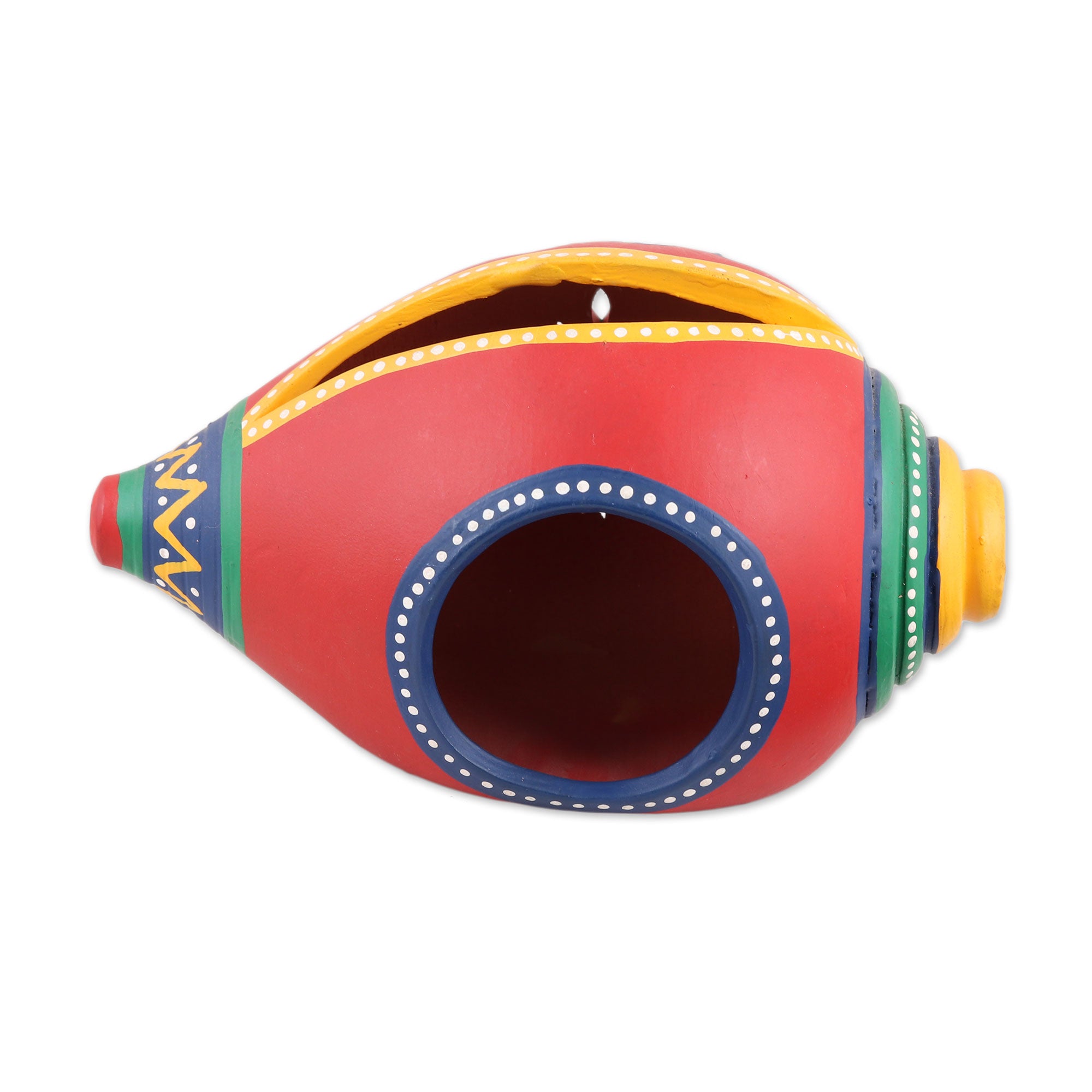 Premium Red Conch Tealight Holder - Handcrafted Ceramic Art Piece from India