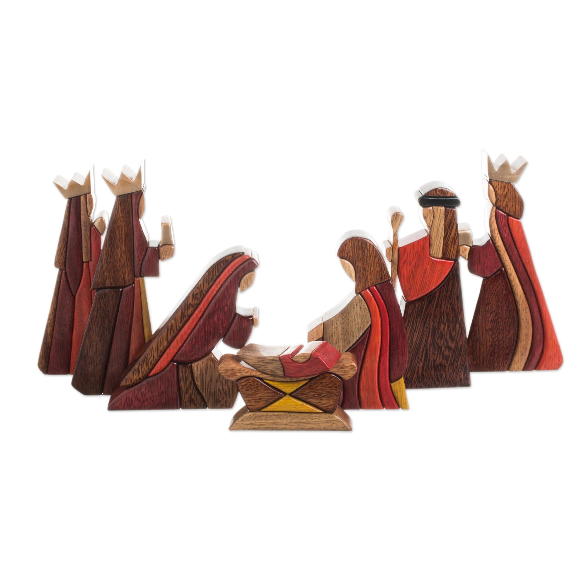 Premium Handcrafted Nativity Scene Set - 8 Piece Wooden Baby Jesus Gift from Peru