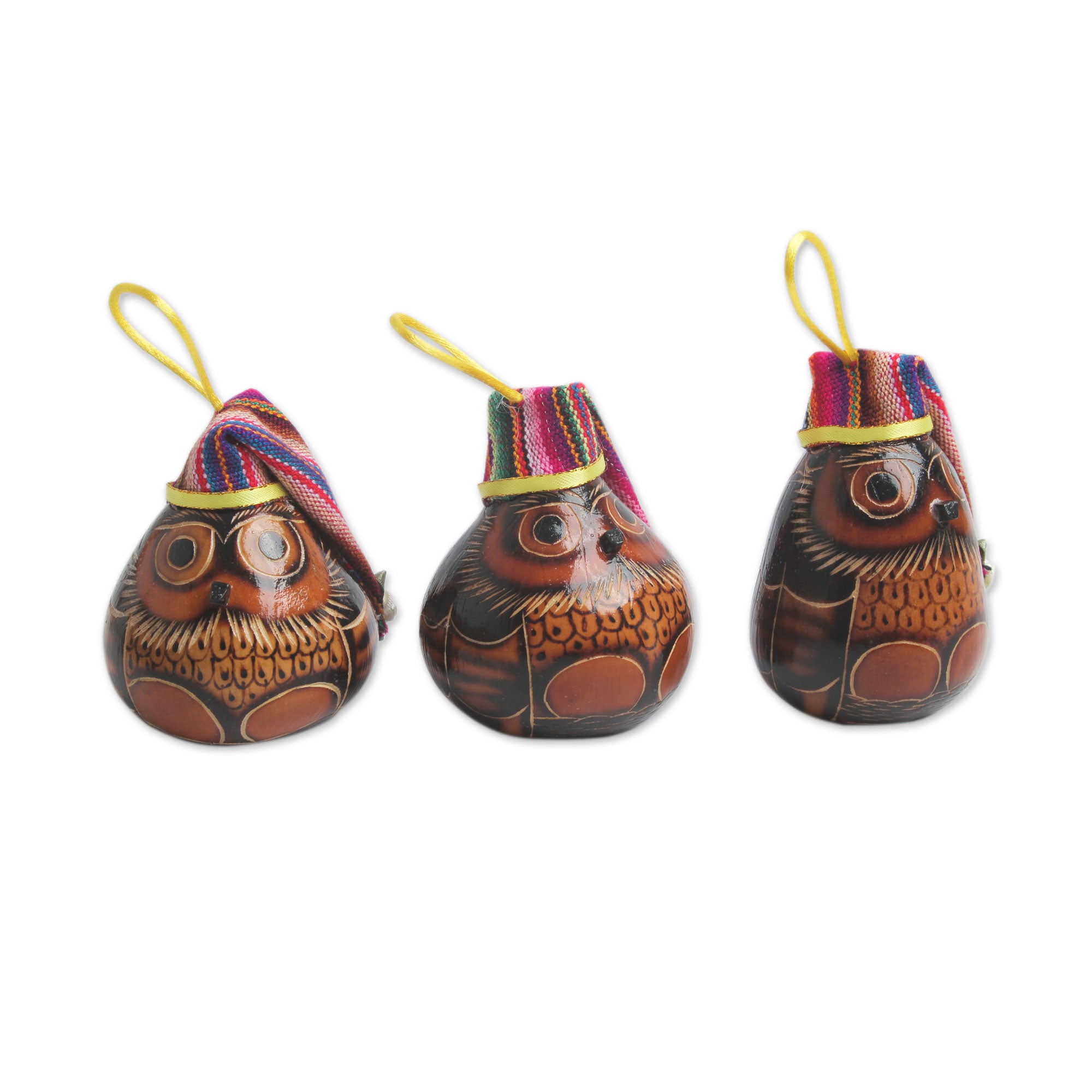 Premium Handcrafted Holiday Owl Ornaments - Set of 3
