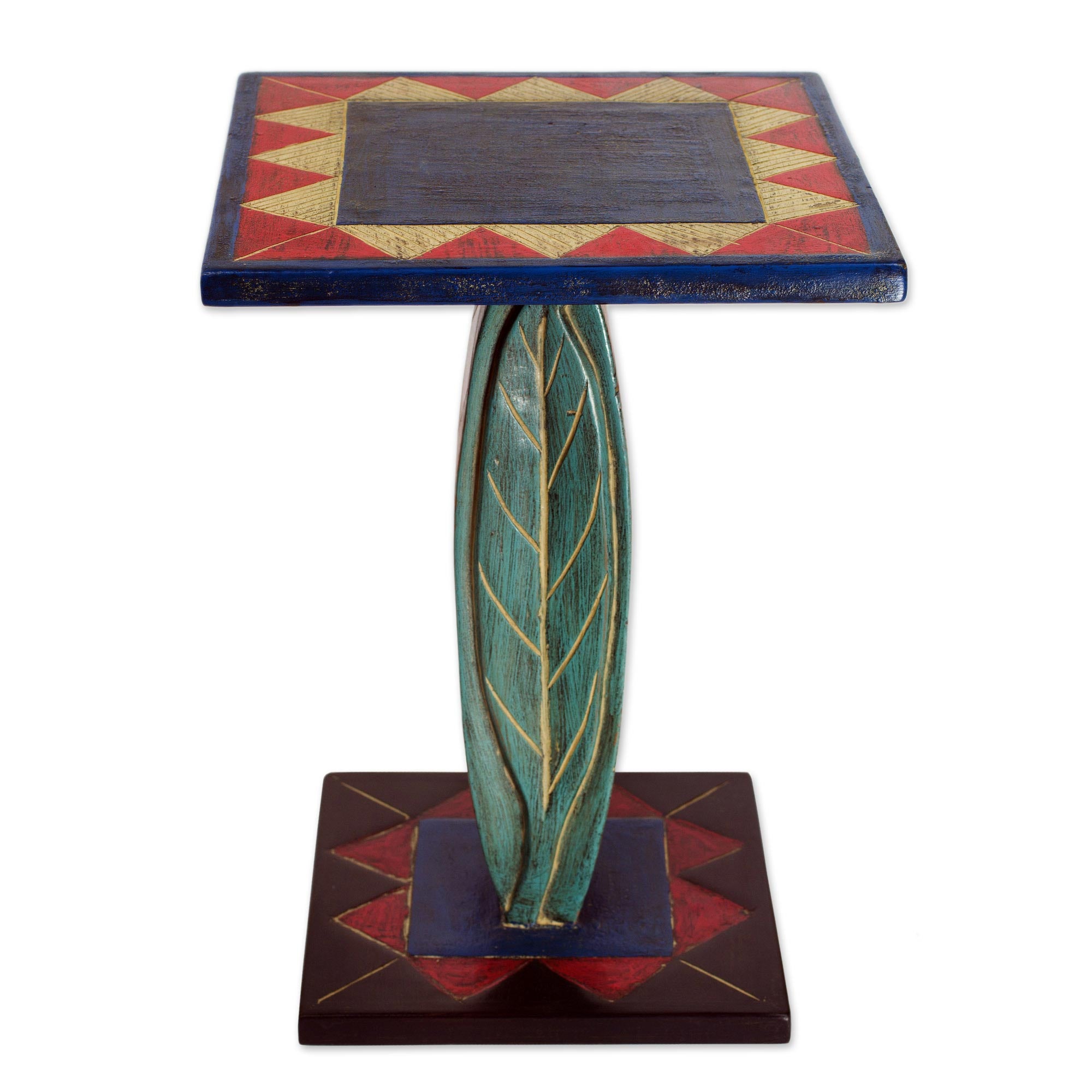 Premium Rustic Leaf Handcrafted Cedar Wood Accent Table - Geometric Design