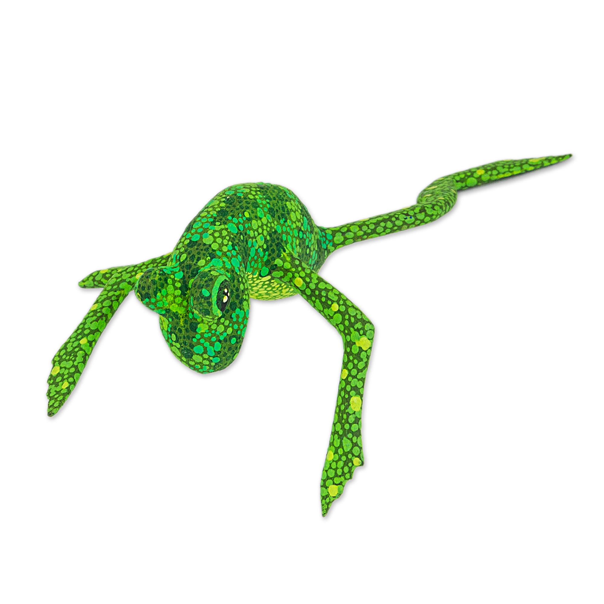 Premium Hand-Painted Green Oaxaca Frog Alebrije Sculpture
