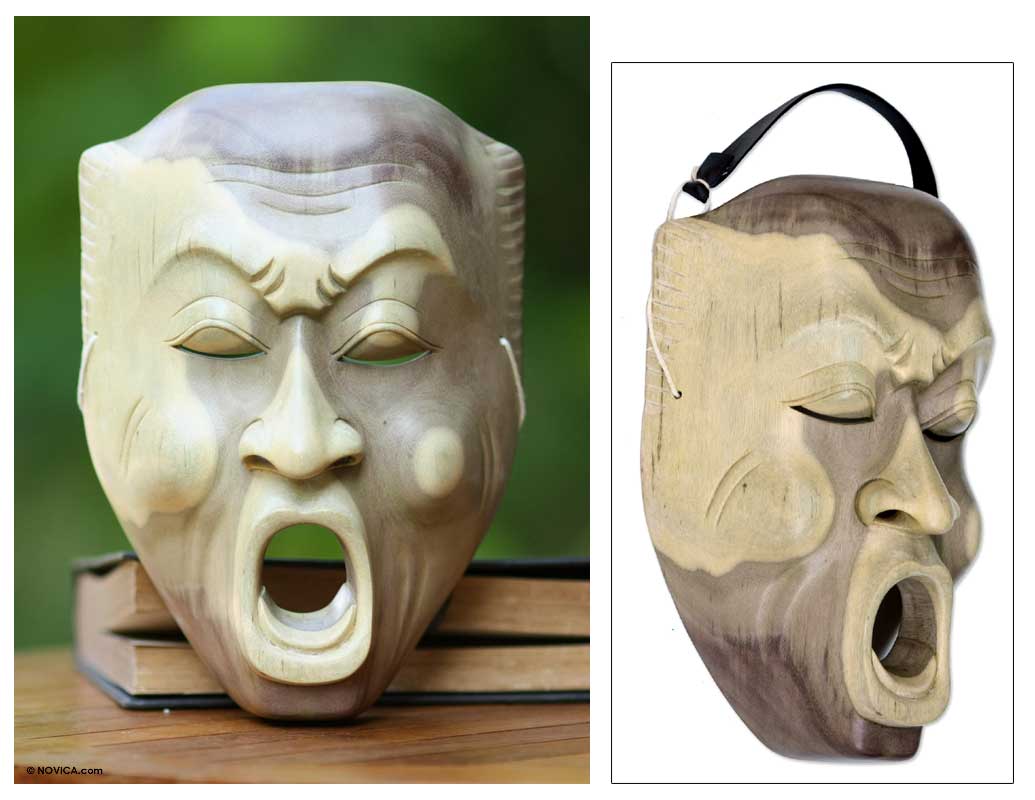 Premium Hibiscus Wood Artisan Mask - 'The Big Yawn'