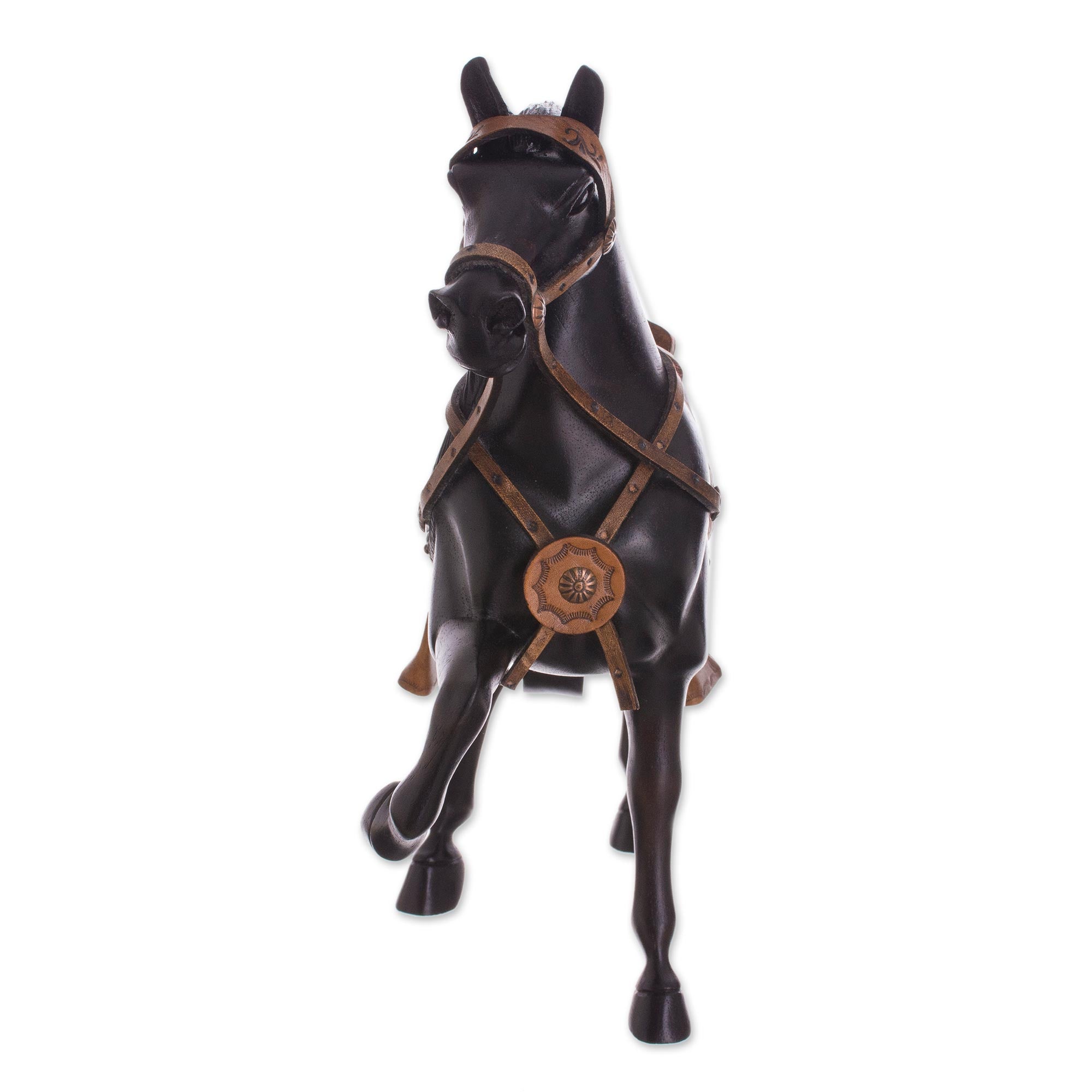 Premium Peruvian Paso Horse Sculpture in Cedar Wood & Leather (11.5 in.)