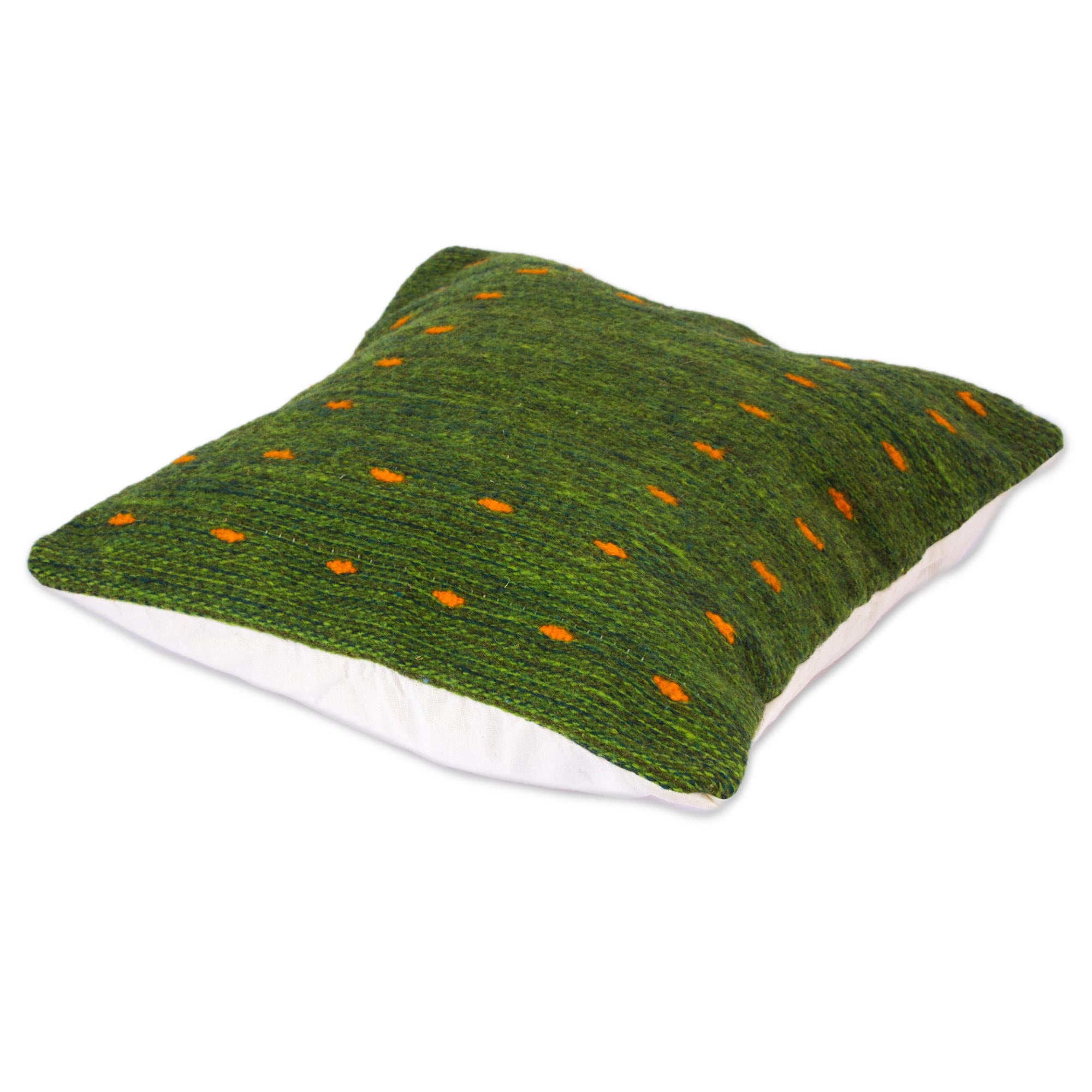 Premium Hand-Woven Wool Pillow Cover - 'Dotted Passion In Green'