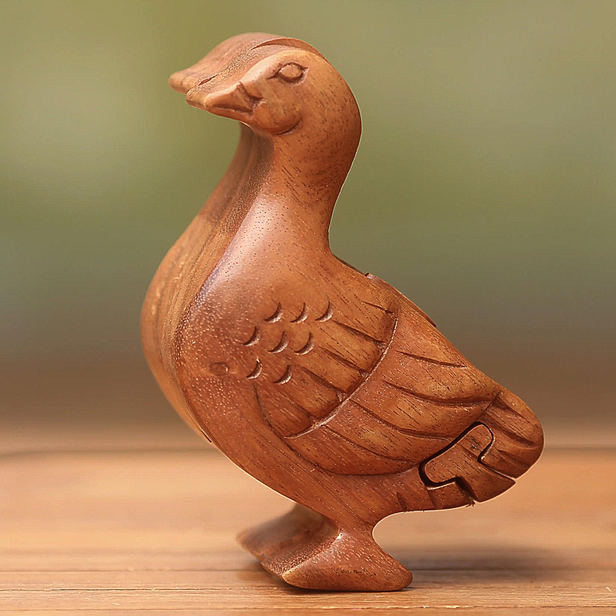 Premium Javanese Duck Puzzle Box - Handcrafted Suar Wood Treasure Chest