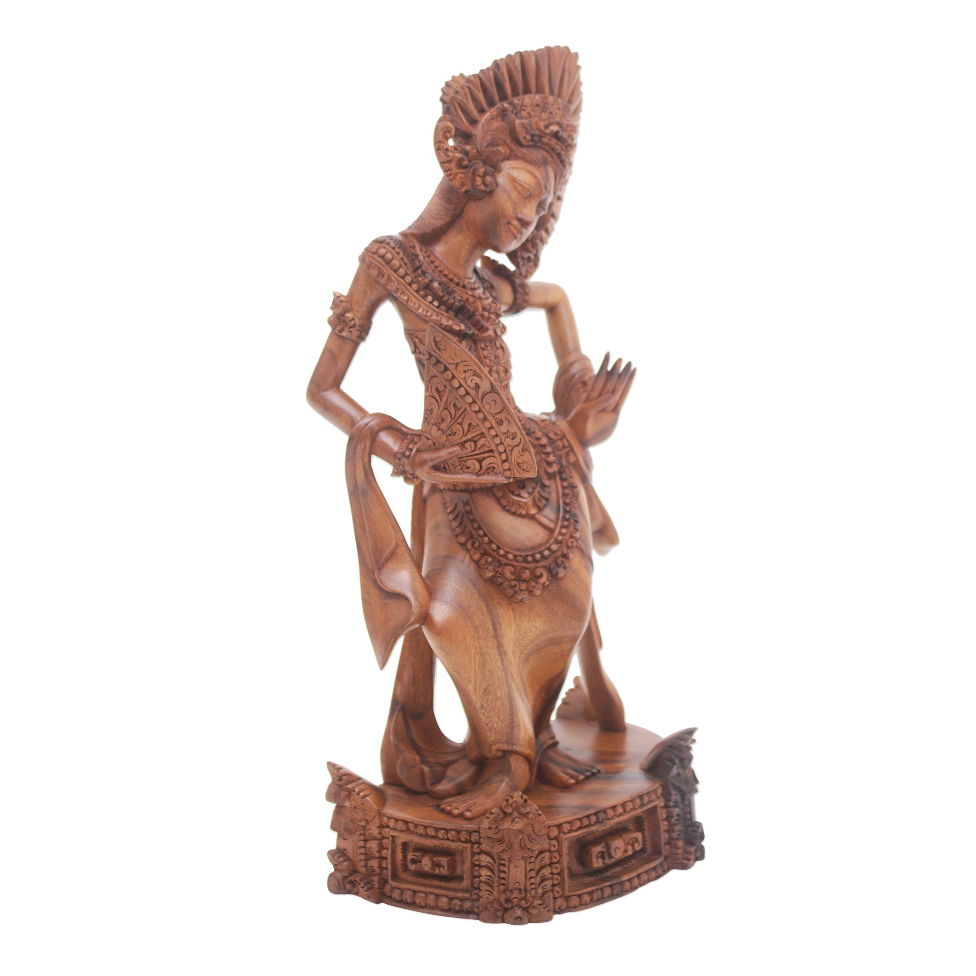 Premium Hand-Carved Suar Wood Janger Dancer Sculpture - Exquisite Balinese Art