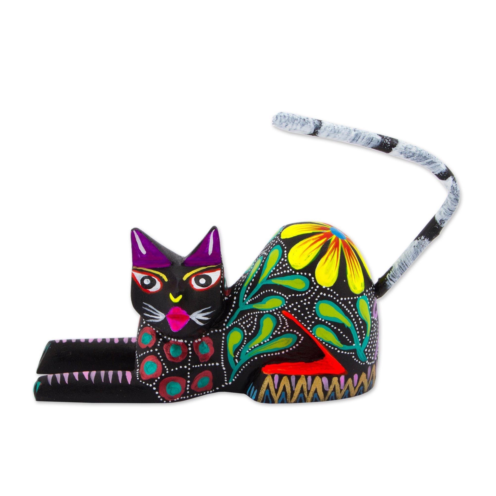 Premium Handpainted Floral Kitten Sculpture - Artisan Crafted