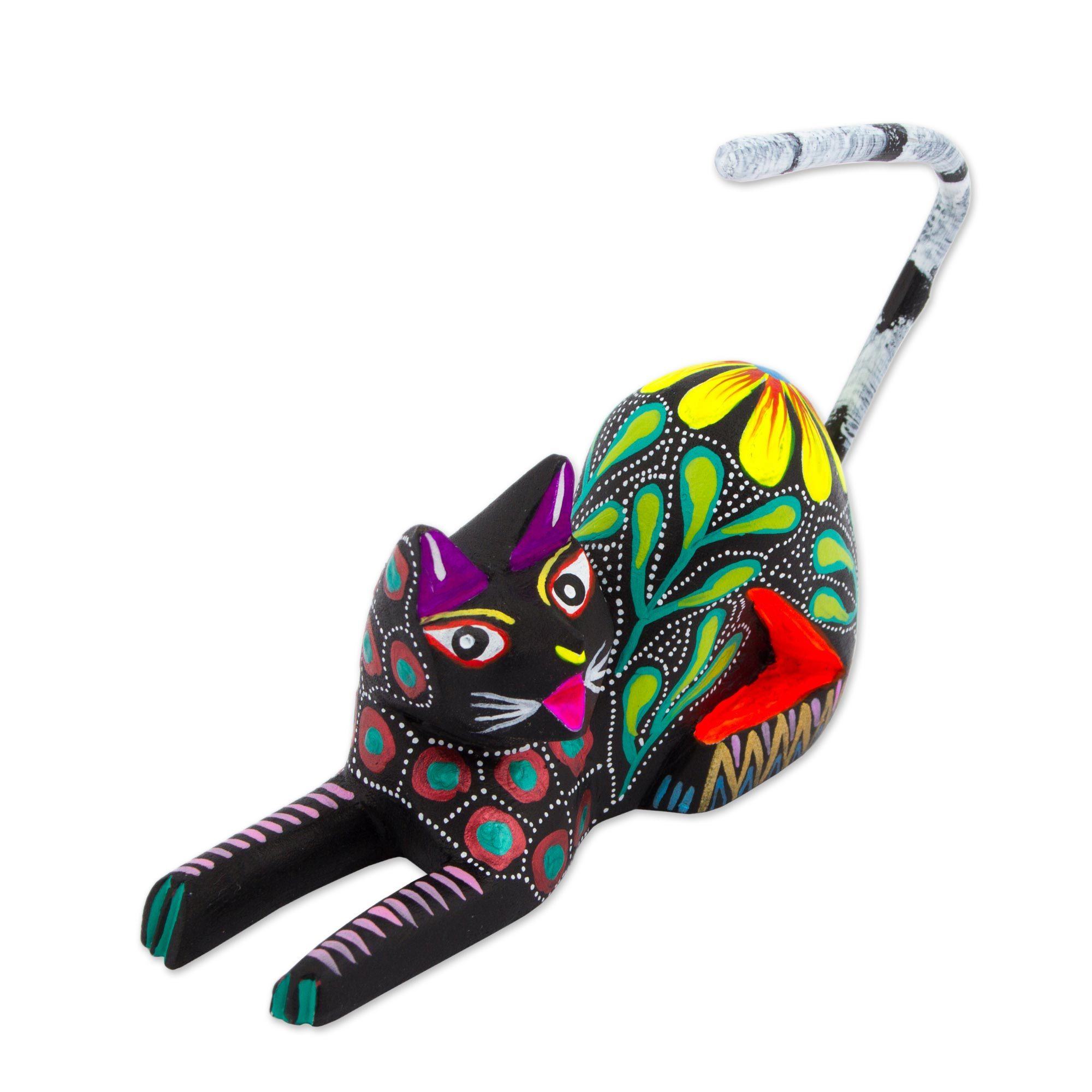 Premium Handpainted Floral Kitten Sculpture - Artisan Crafted