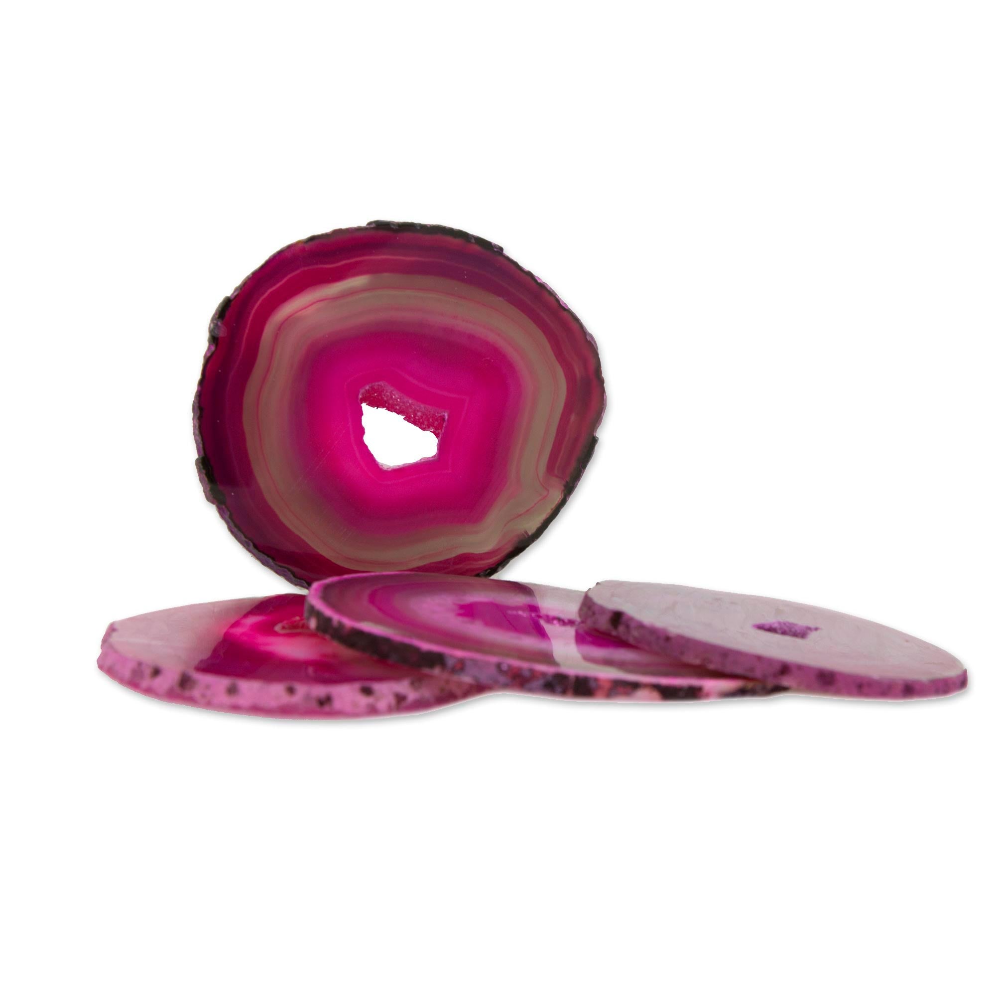 Premium Shocking Rose Brazilian Agate Coasters - Set of 4