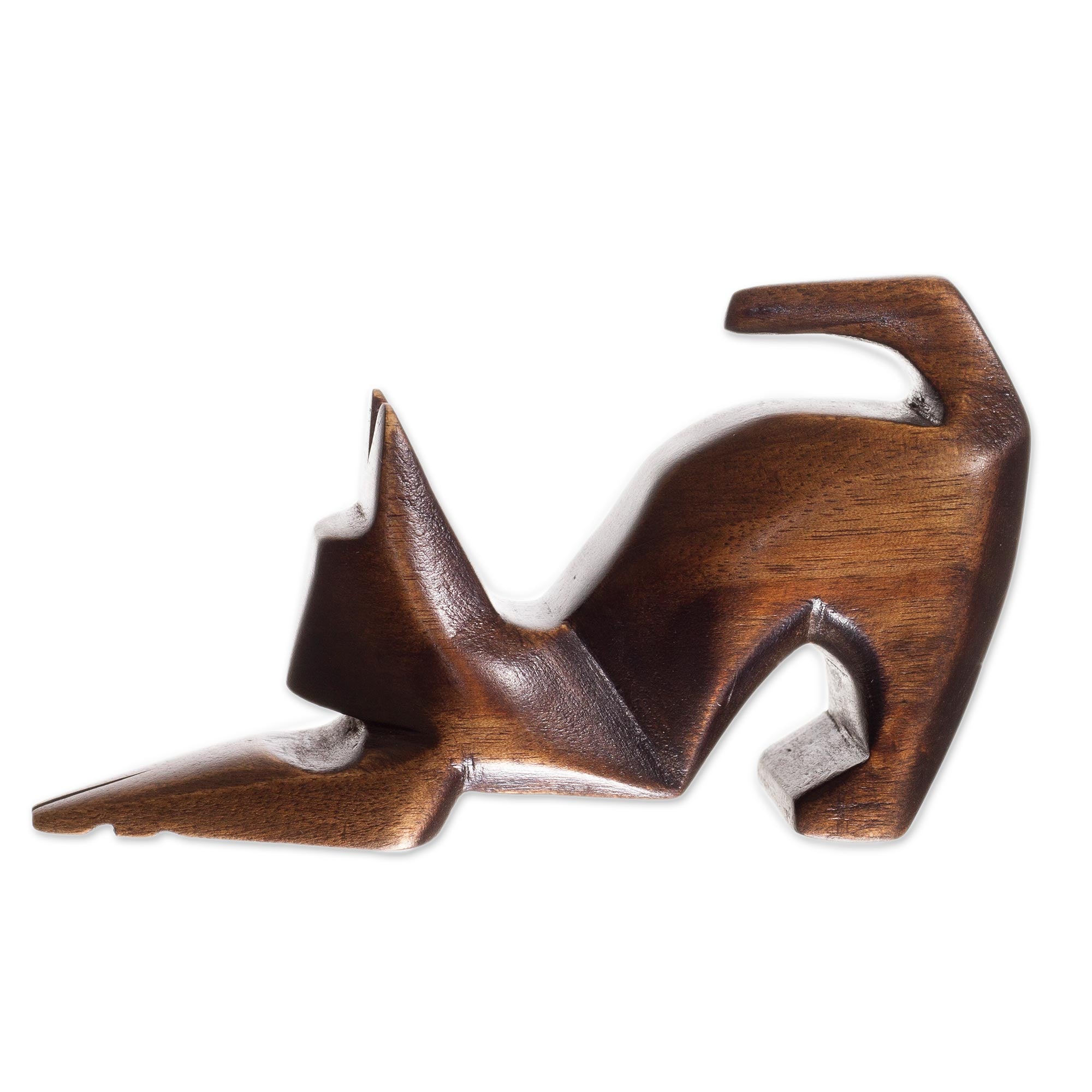 Premium Hand-Carved Cedar Wood Cat Sculpture – Minimalist Art from Peru