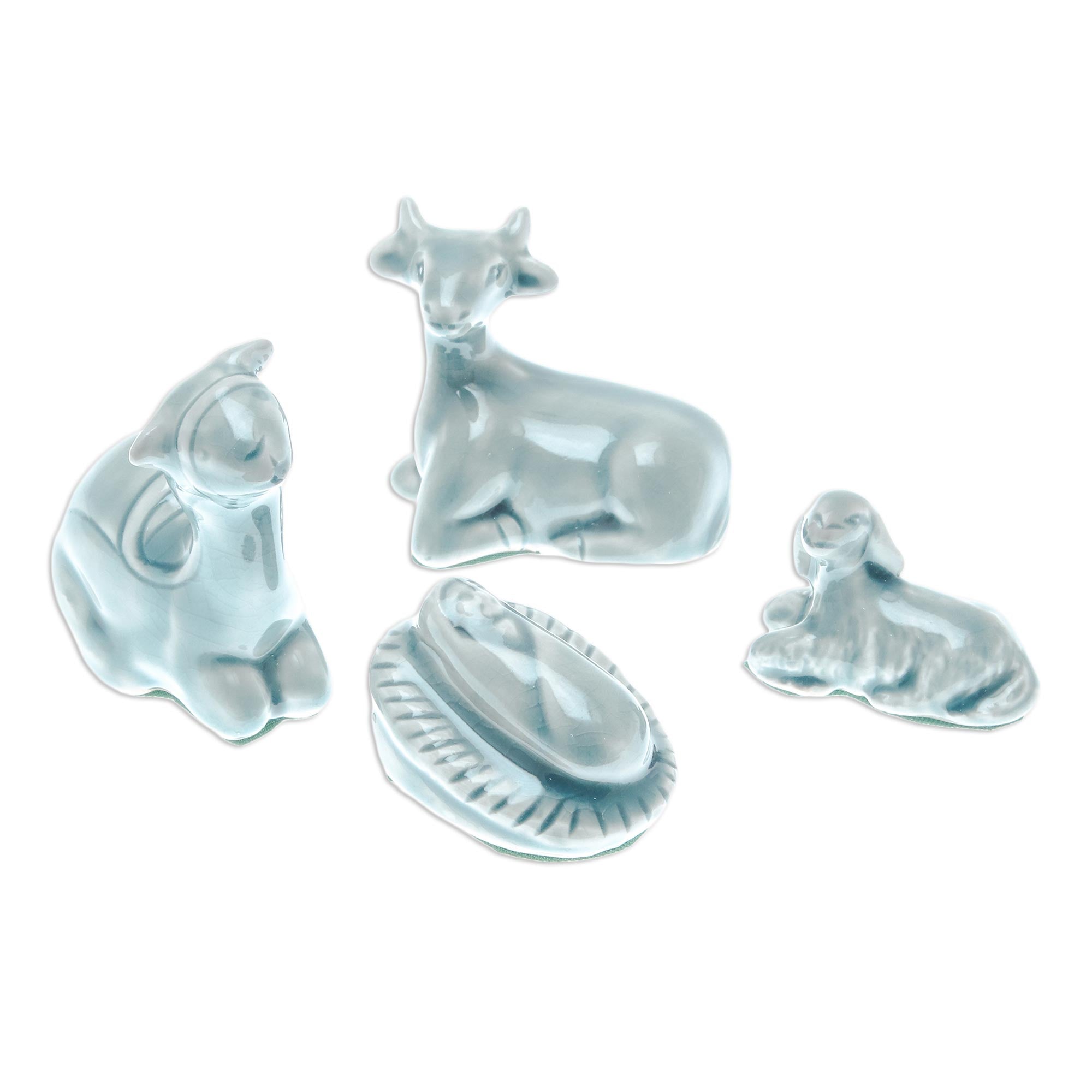 Premium Blue Celadon Ceramic Nativity Set - Handcrafted Christmas Scene (11 Pieces)