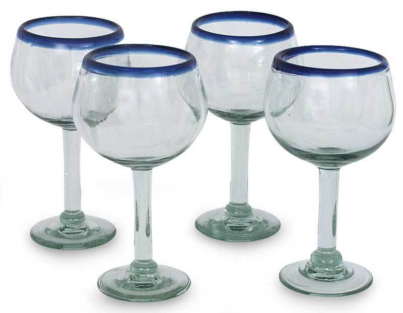 Premium Handblown Sapphire Globe Wine Glasses Set of 4 - Eco-Friendly & Unique Design