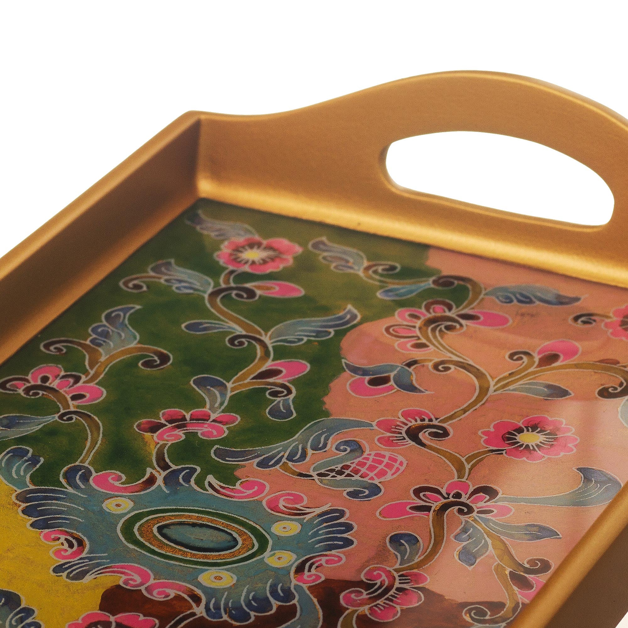 Premium Miraflores Reverse-Painted Glass Floral Tray – Handcrafted Elegance