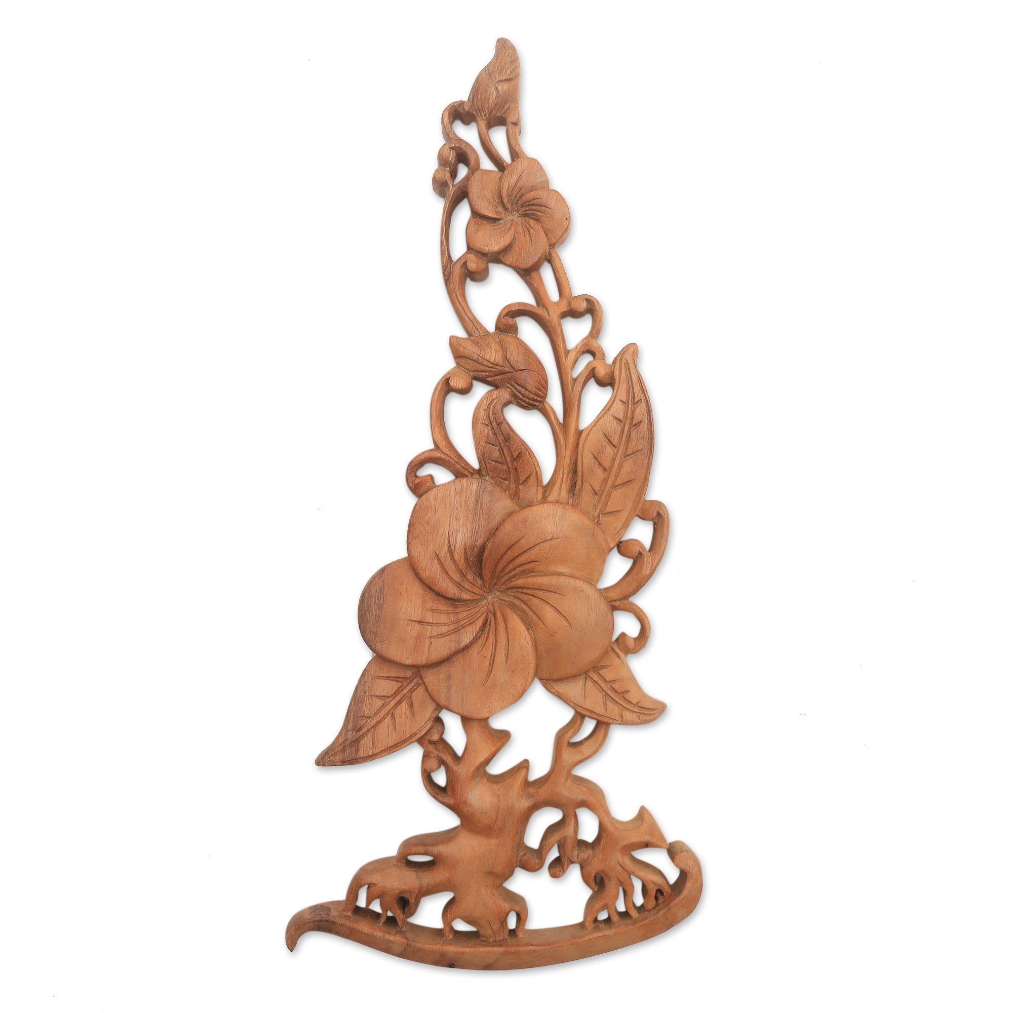 Premium Hand-Carved Suar Wood Frangipani Relief Panel – Majestic Bali Art