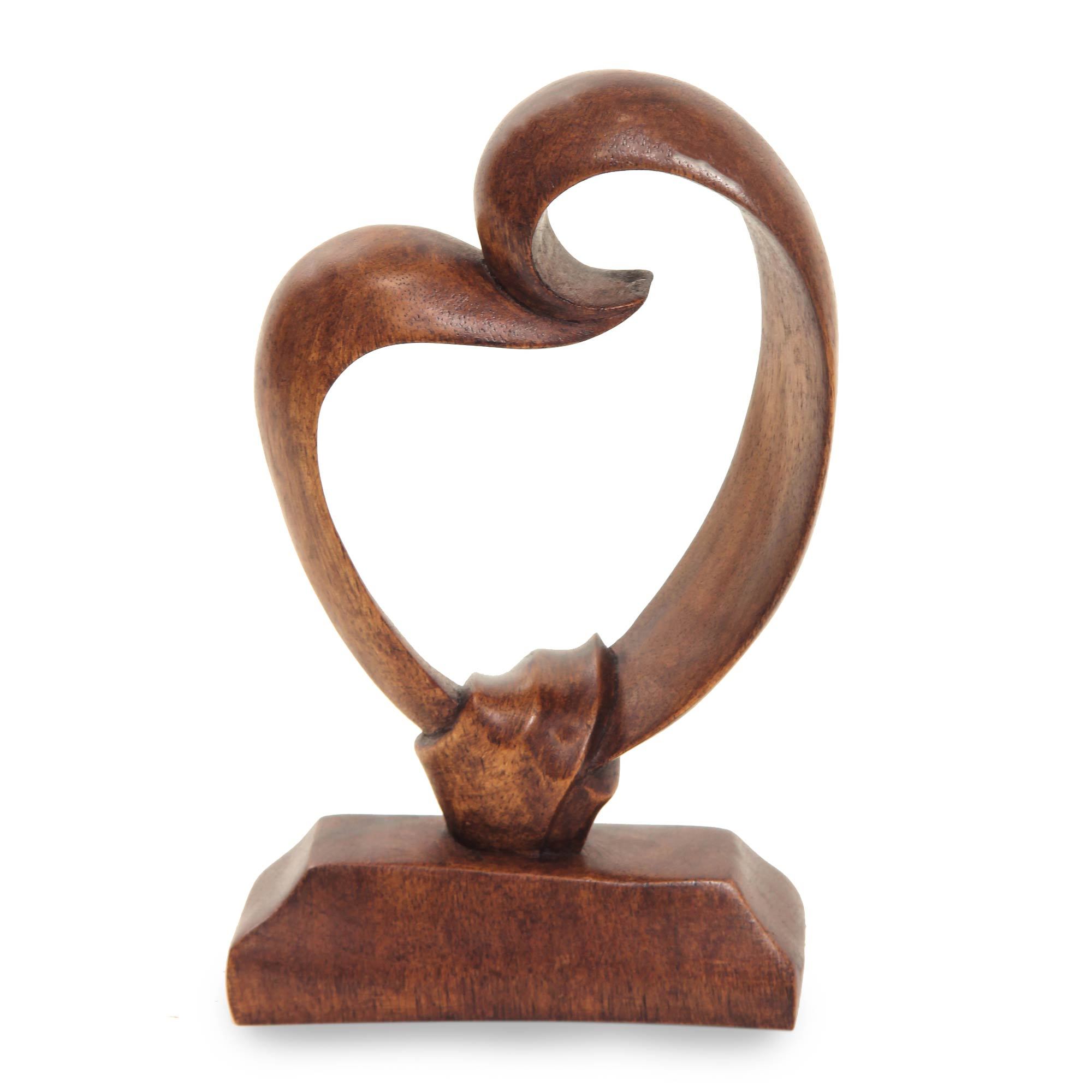 Premium Heart Bond Suar Wood Sculpture - Handcrafted Art Piece