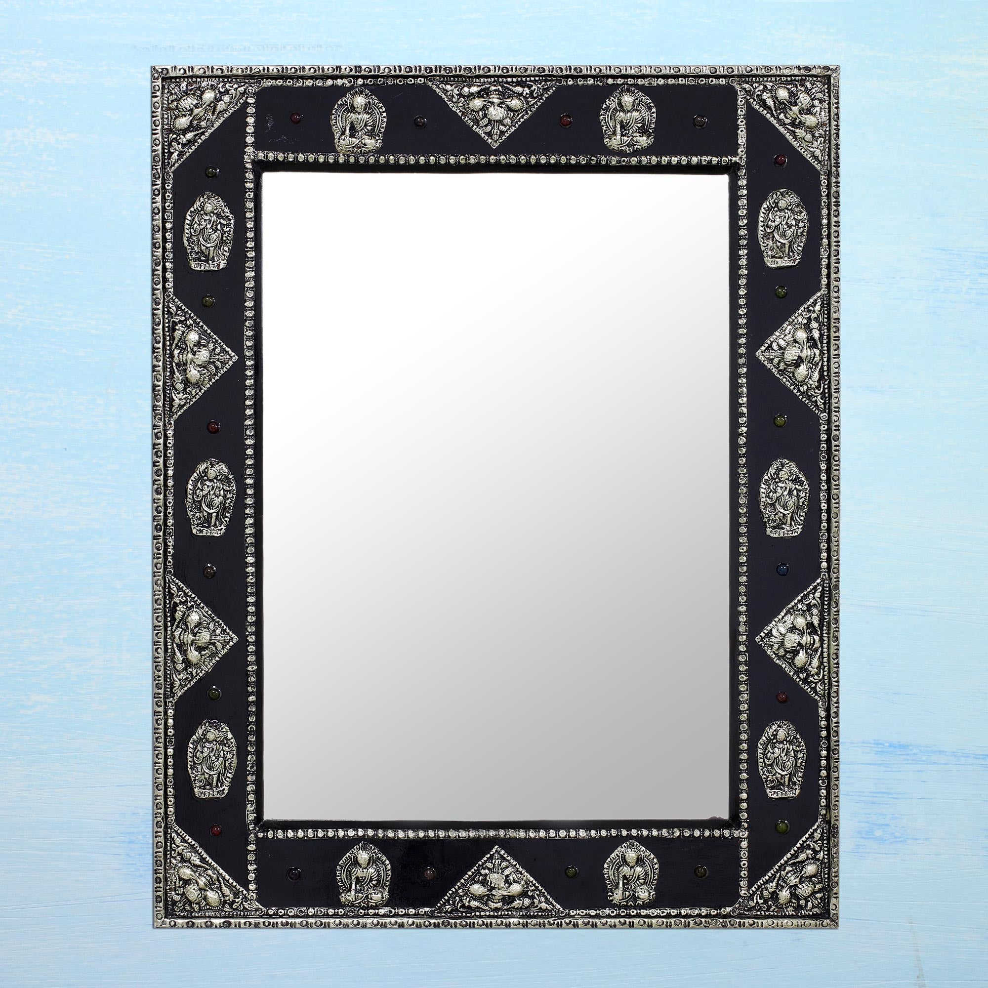 Premium Tranquility Handcrafted Brass & Wood Wall Mirror