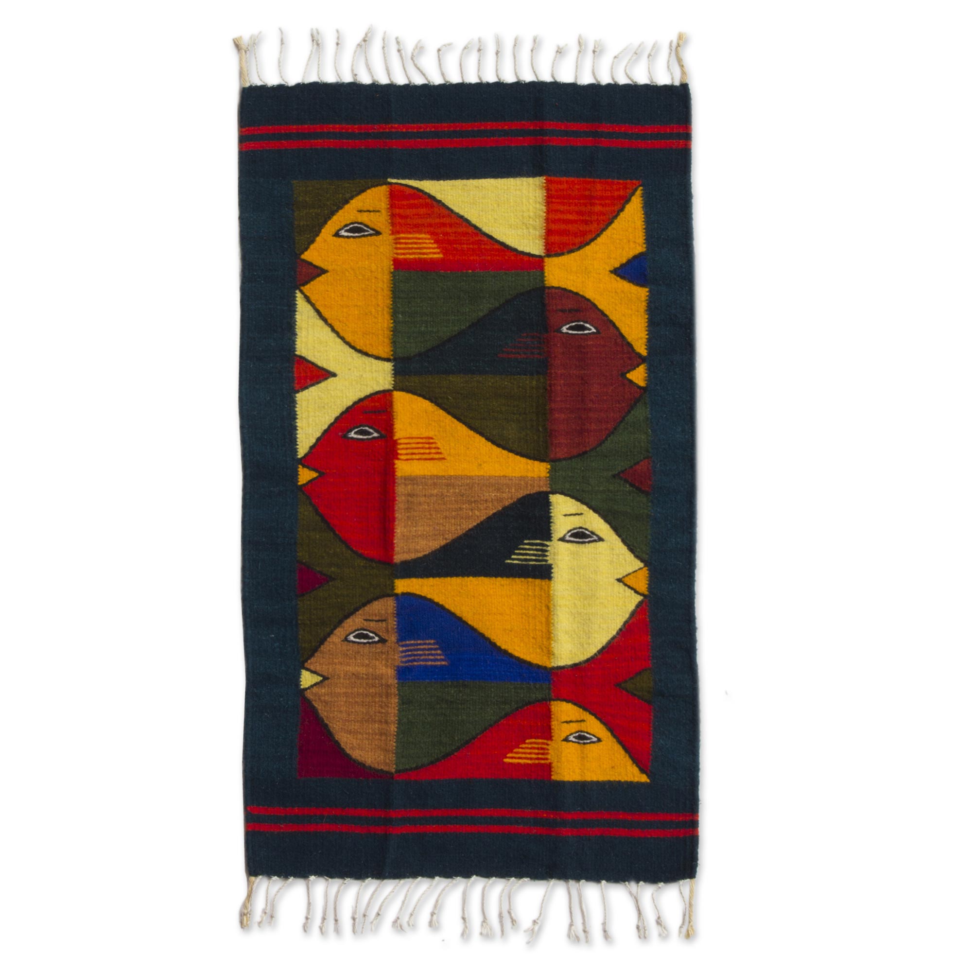 Premium Fish Fiesta Handmade Wool Rug – Modern Zapotec Design, 2x3 Ft
