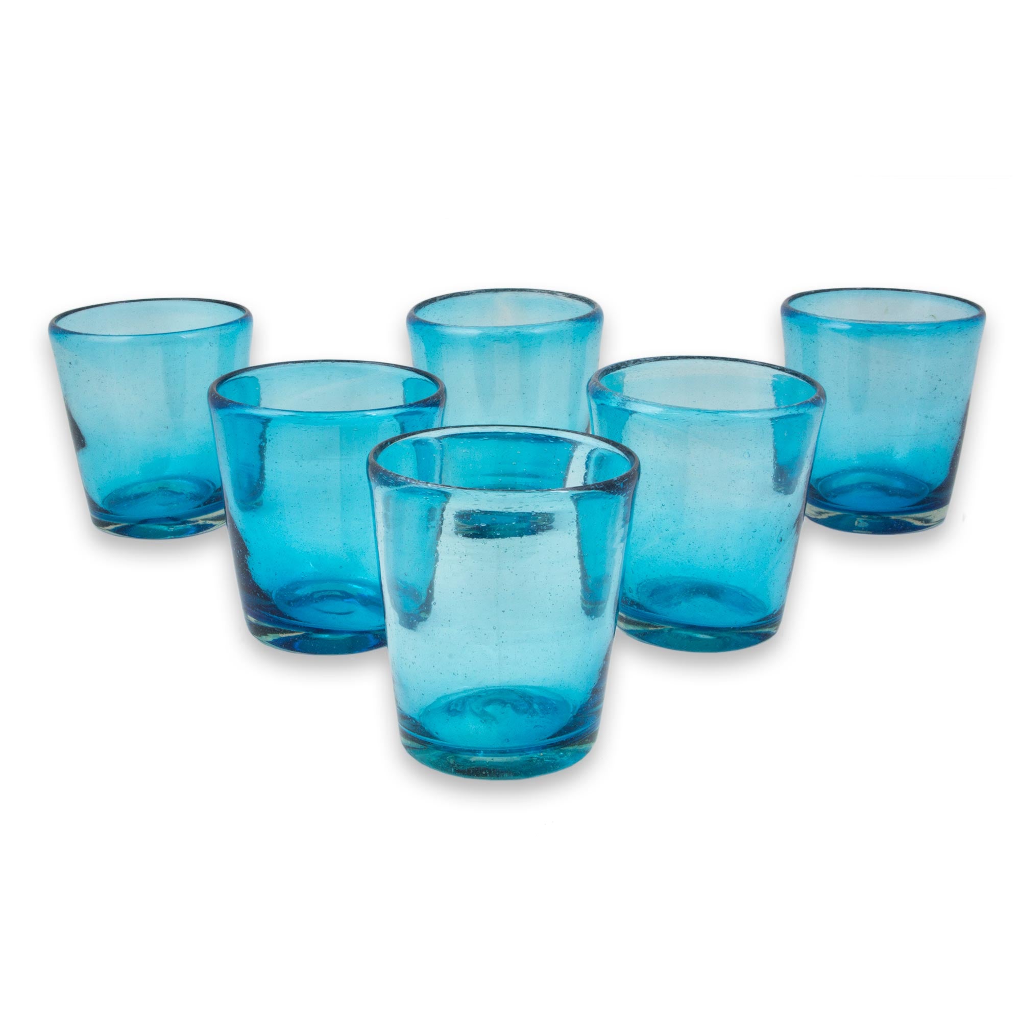 Premium Aquamarine Bubbles Set - Handcrafted 10 oz Juice Glasses