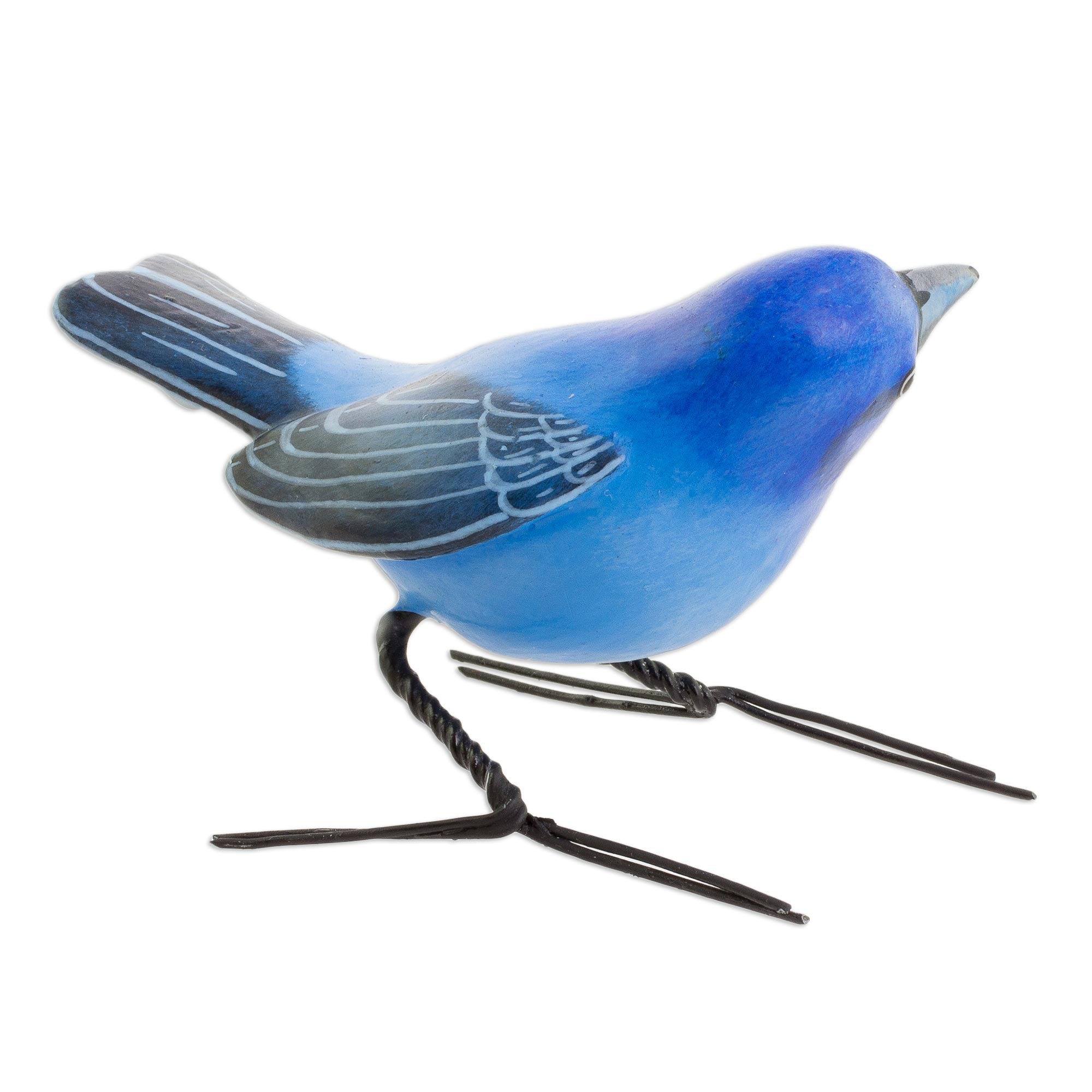 Premium Handcrafted Indigo Bunting Ceramic Bird Figurine - Ultimate Home Decor