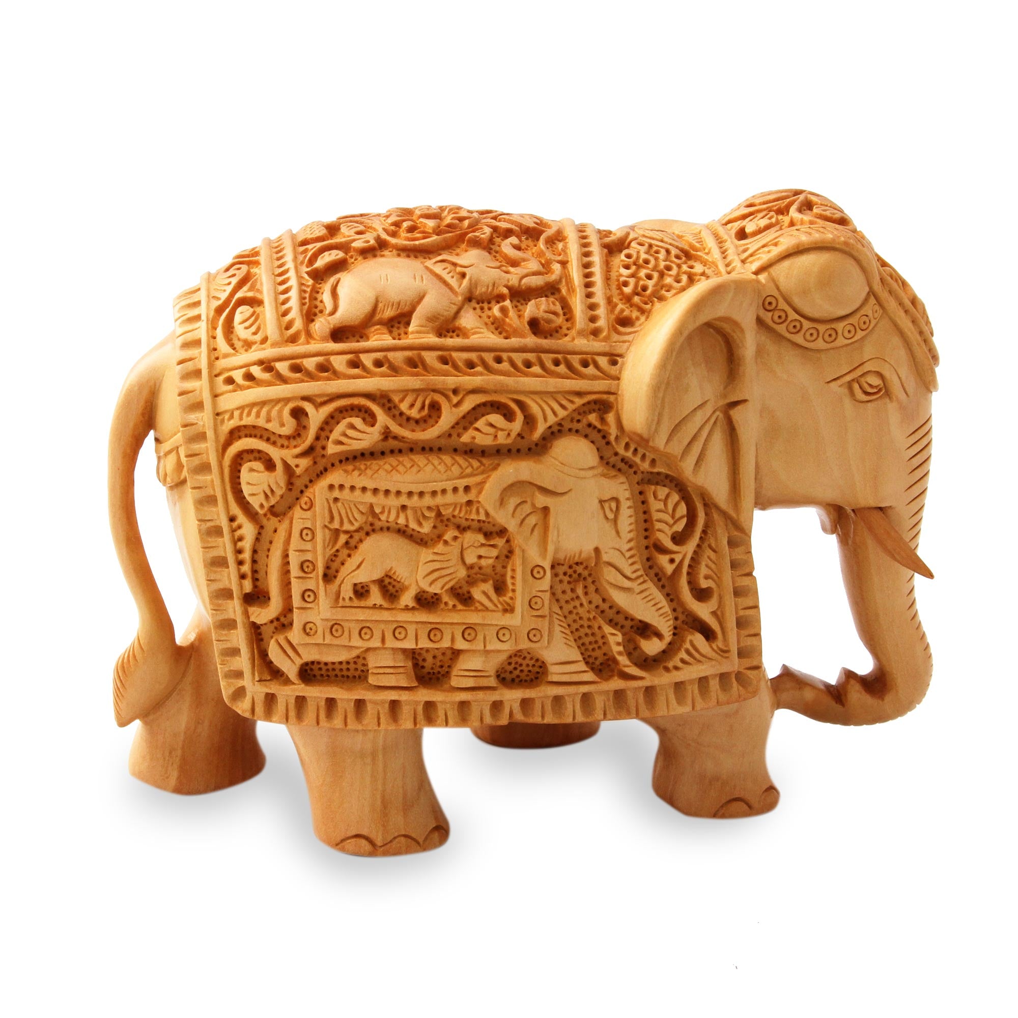 Premium Hand-Carved Kadam Wood Elephant Sculpture - Peace & Harmony Collection